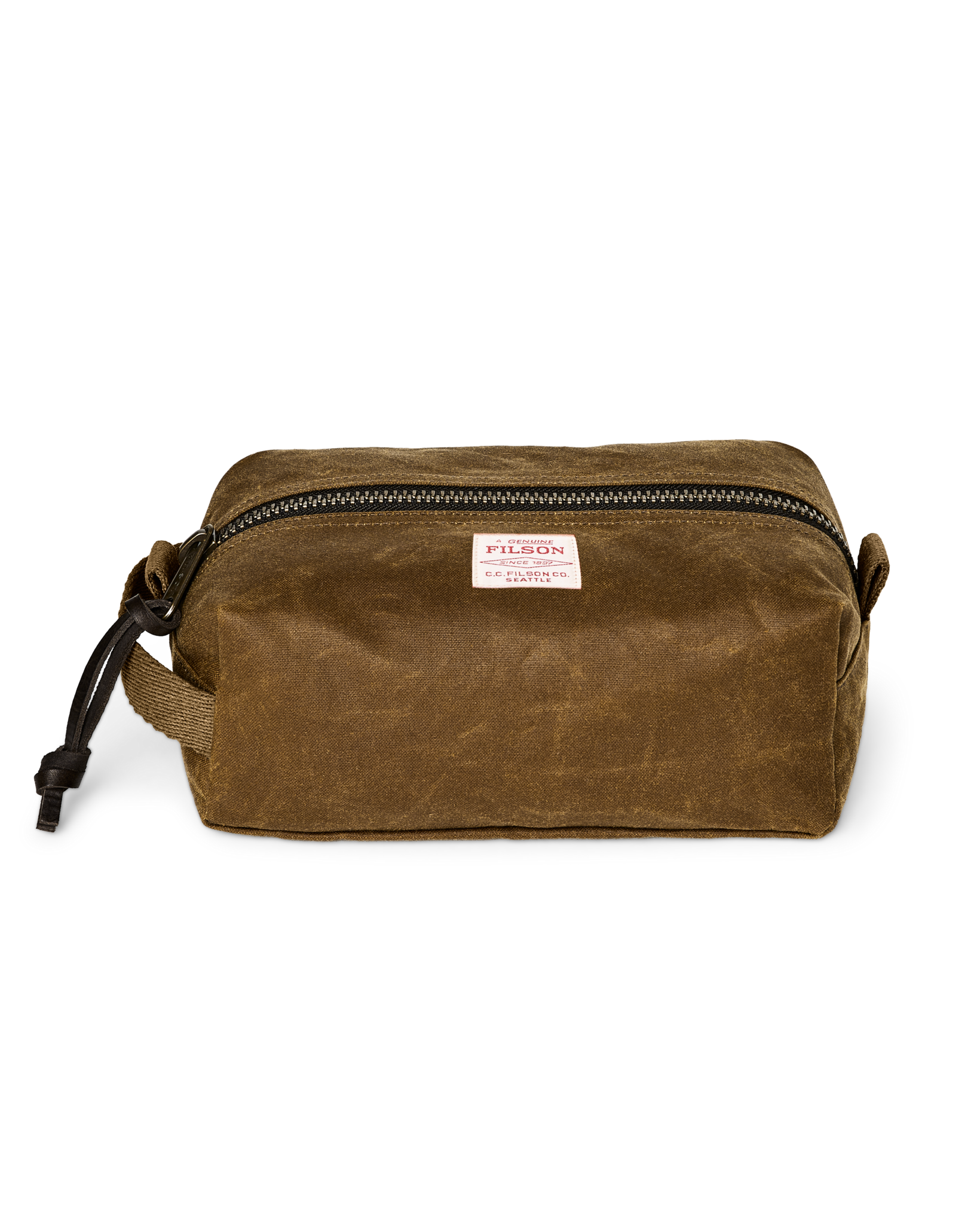 Front-facing image of the Filson Tin Cloth Travel Kit - Dark Tan