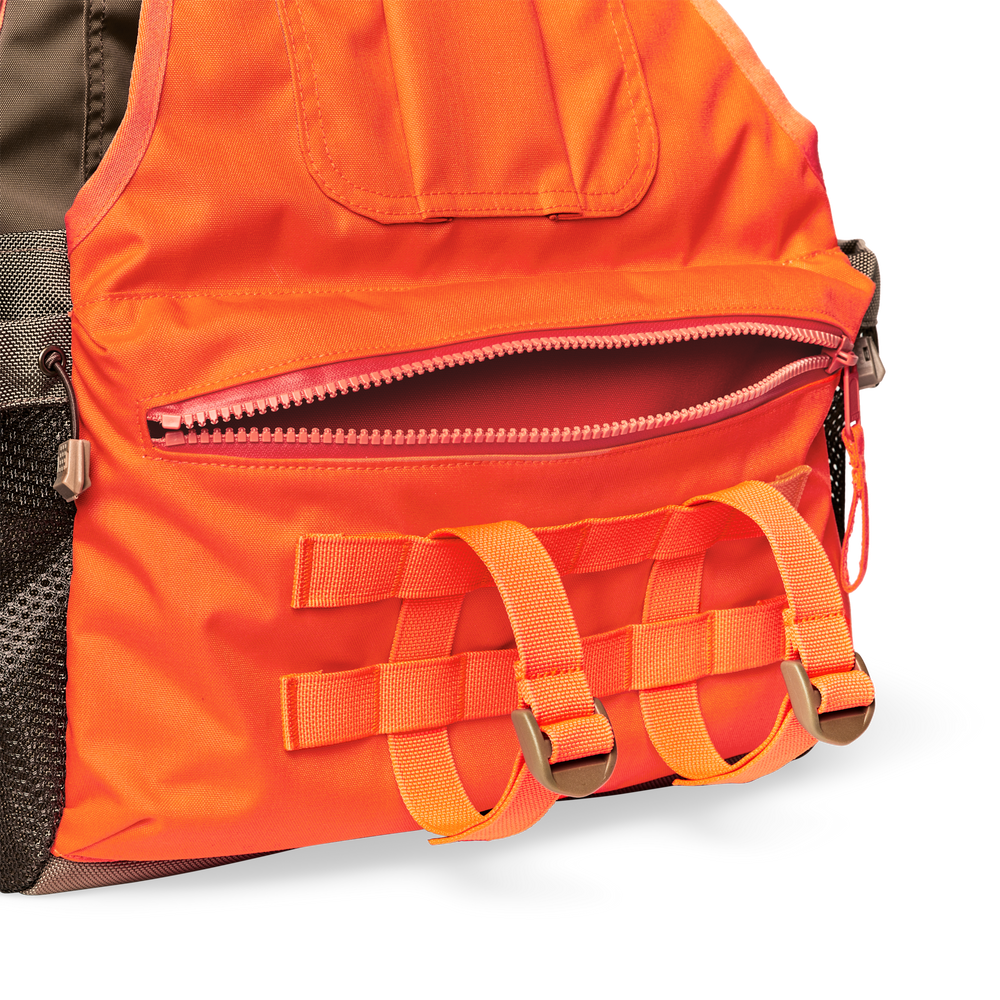 Alternate view of the Filson Upland Guide Strap Vest - Dark Tan / Blaze Orange