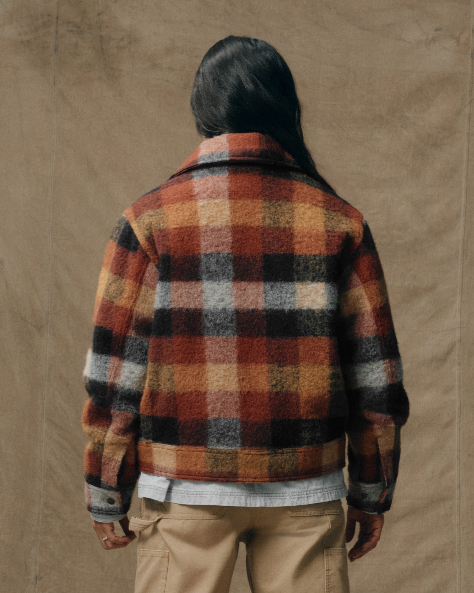 Women's Blanket Wool Heritage Jacket - Red / Orange / Black Plaid