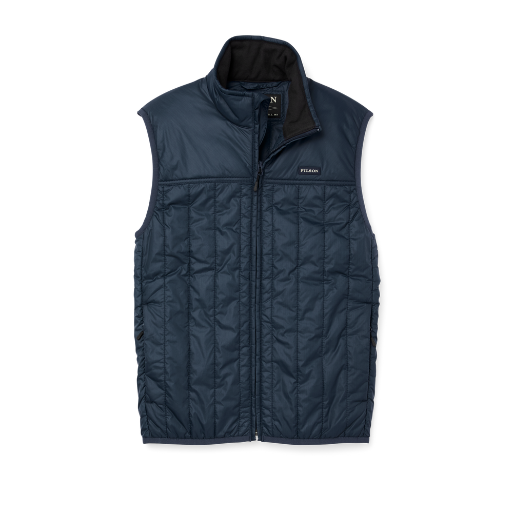 Front-facing image of the Filson Ultralight Vest - Charred Teal