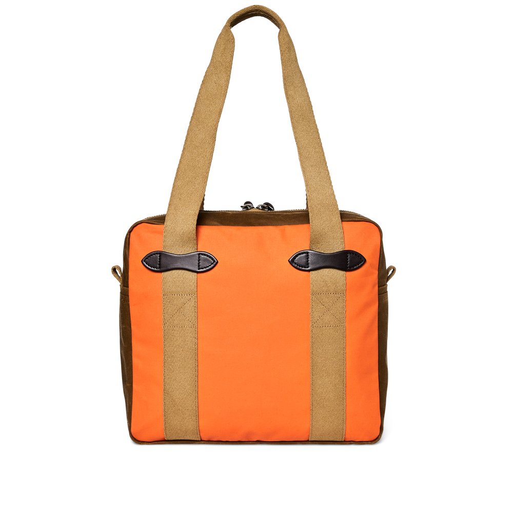 alternate image of filson's tin cloth zipper tote bag, a waxed canvas tote, shown in dark tan / flame