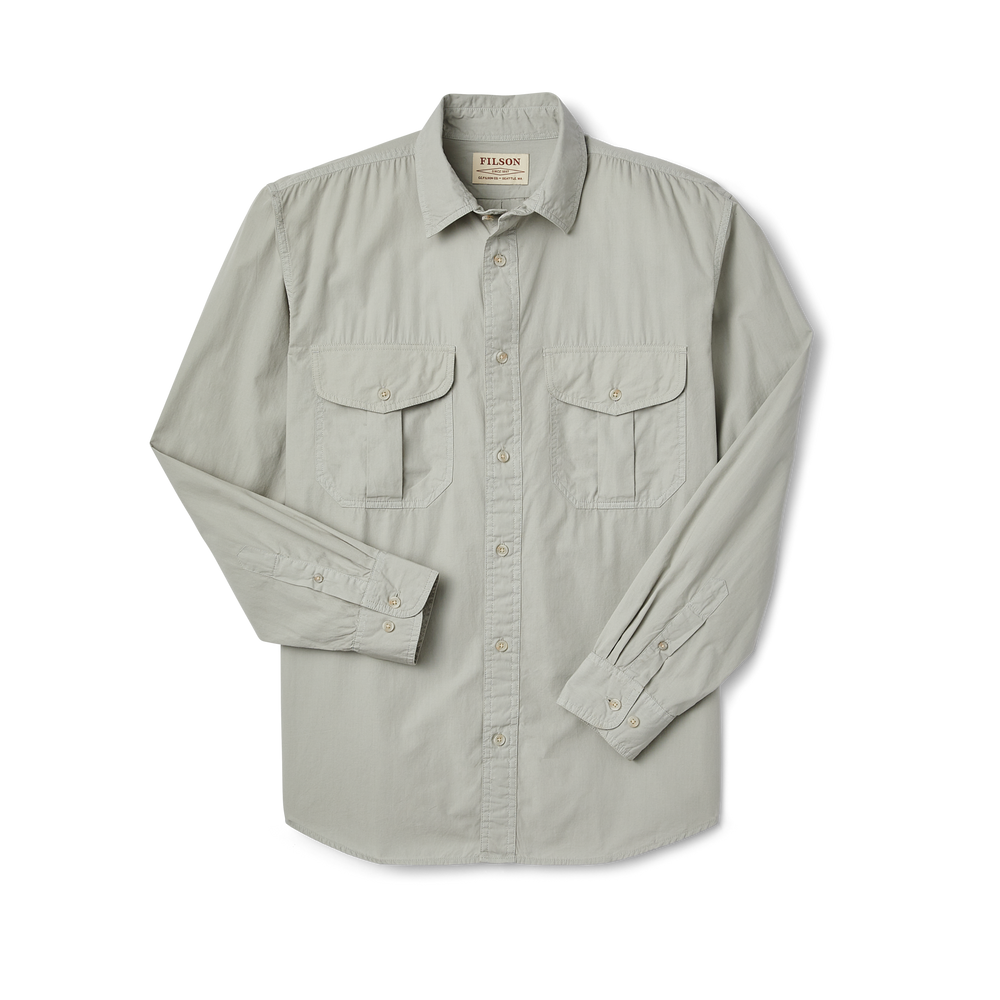 Front-facing image of the Filson Filson's Washed Feather Cloth Shirt - Fog
