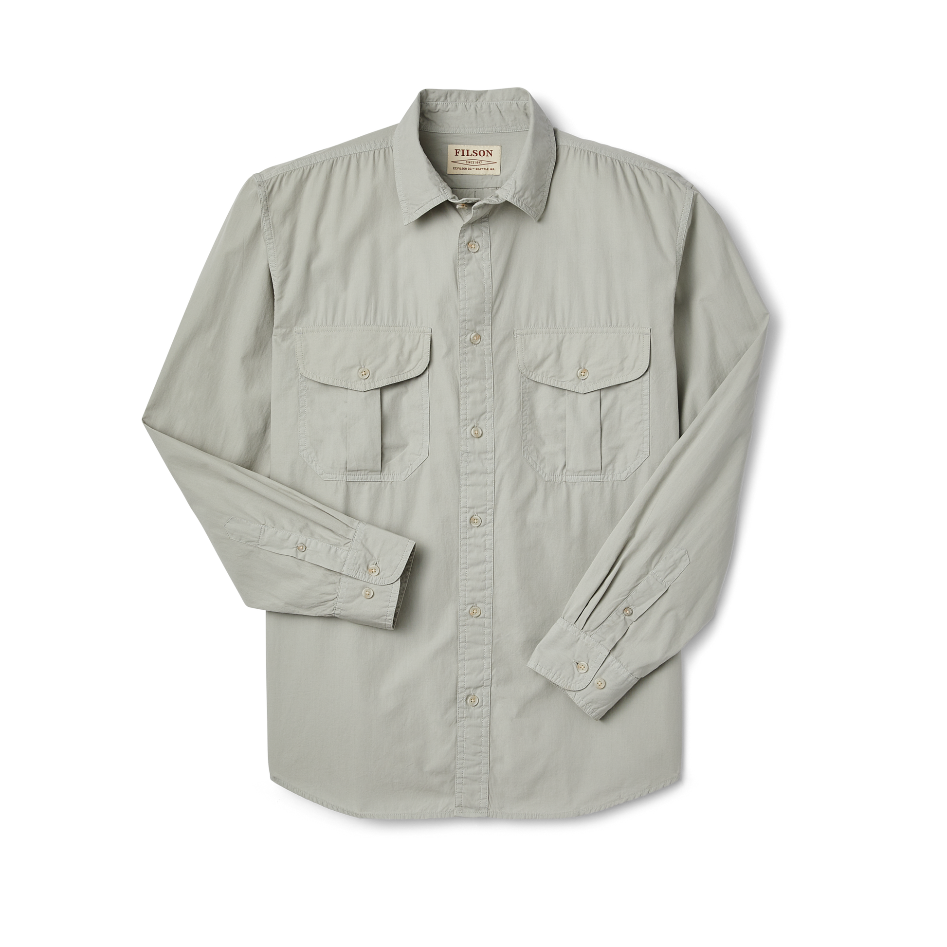 Front-facing image of the Filson Filson's Washed Feather Cloth Shirt - Fog
