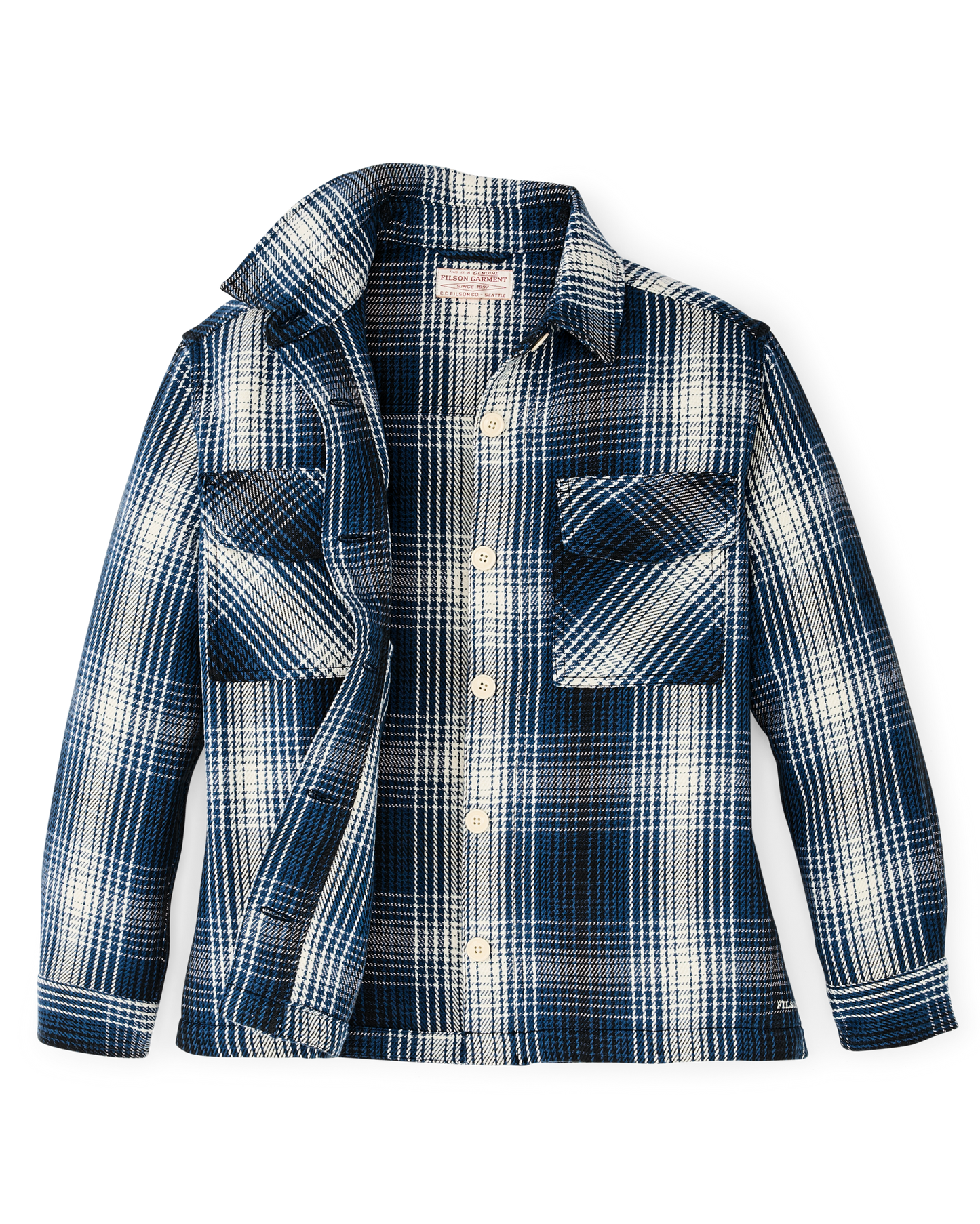 Alternate view of the Filson Women's Deer Island Jac-shirt - Cobalt / Natural Shadow Plaid