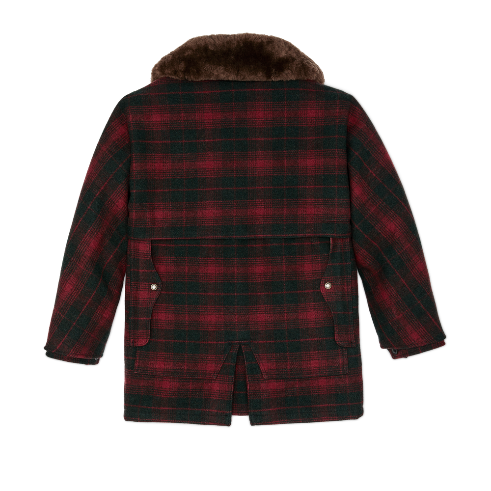 Alternate view of the Filson Lined Mackinaw Wool Packer Coat - Burgundy / Dark Olive Plaid