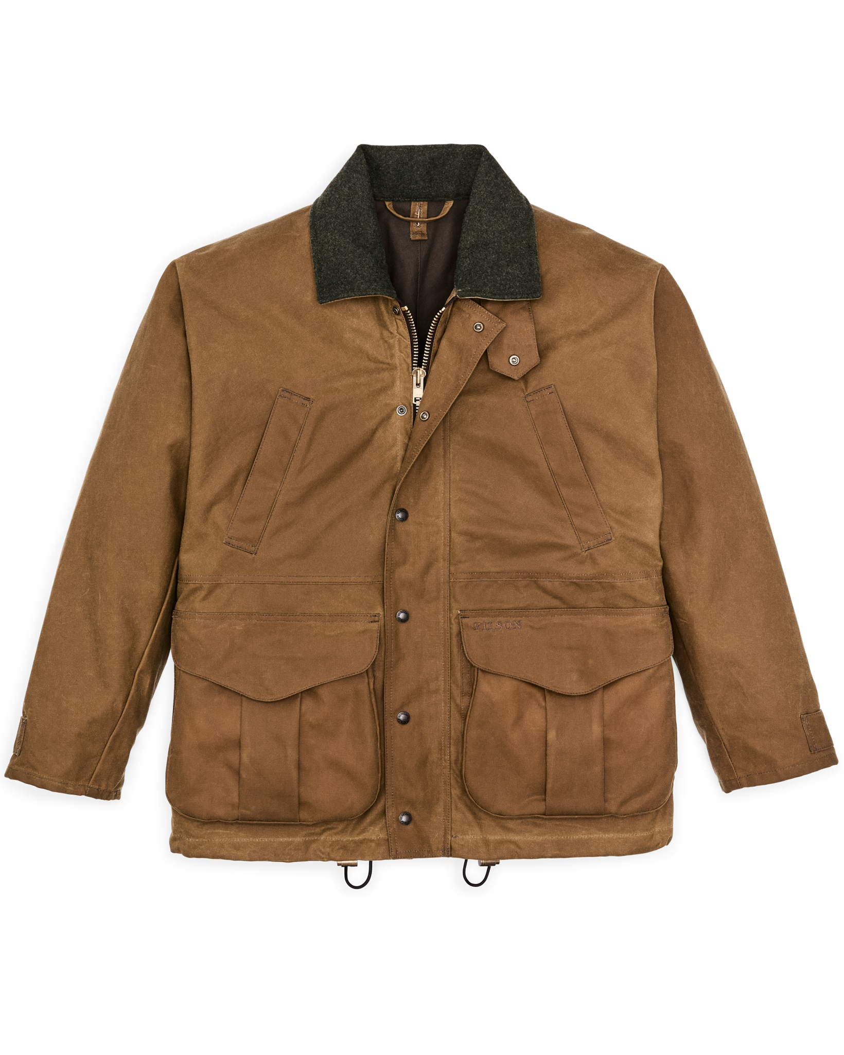 Front-facing image of the Filson Lined Tin Cloth Field Jacket - Dark Tan