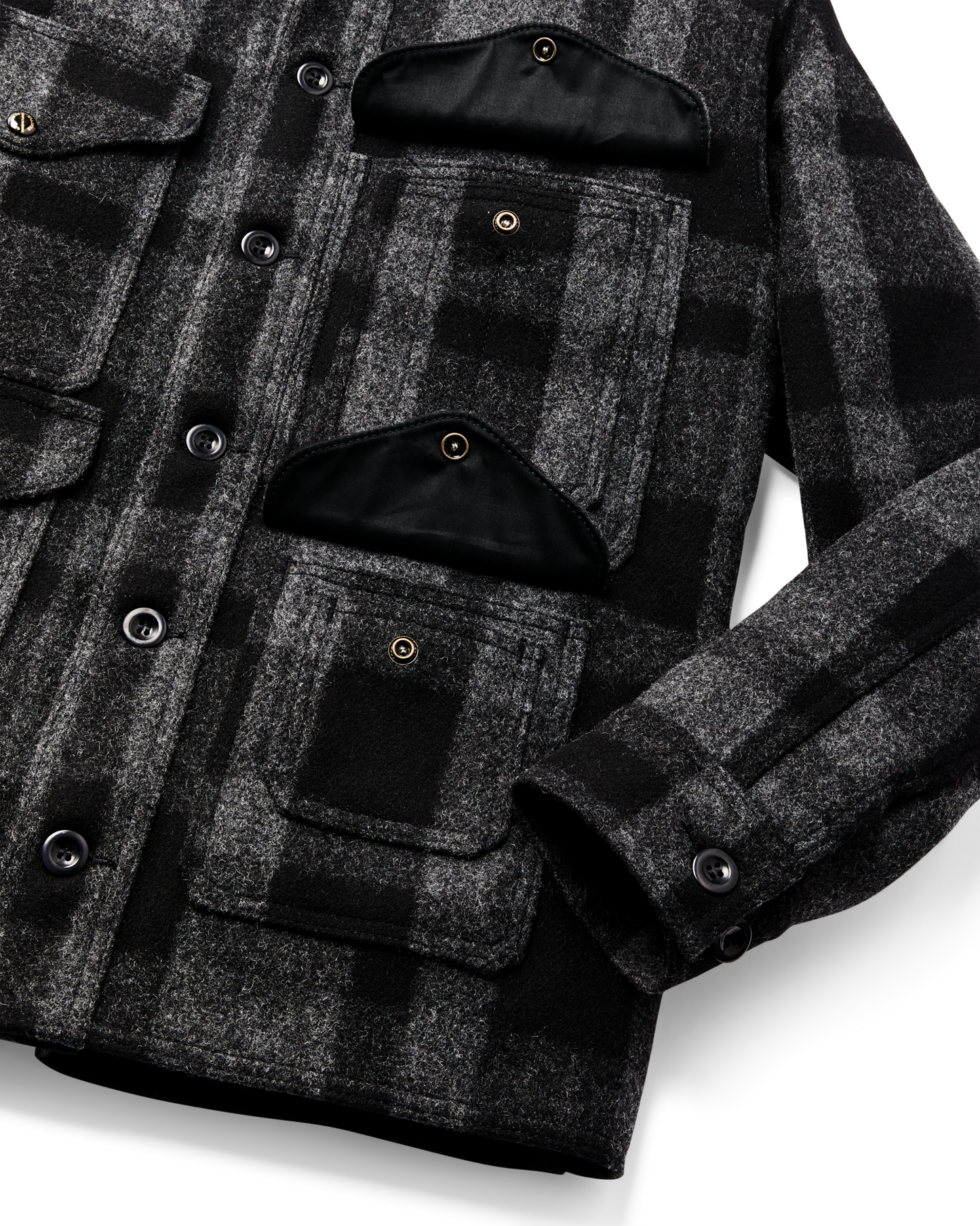 1940s Mackinaw Wool Cruiser Jacket - Charcoal / Black Heritage Plaid