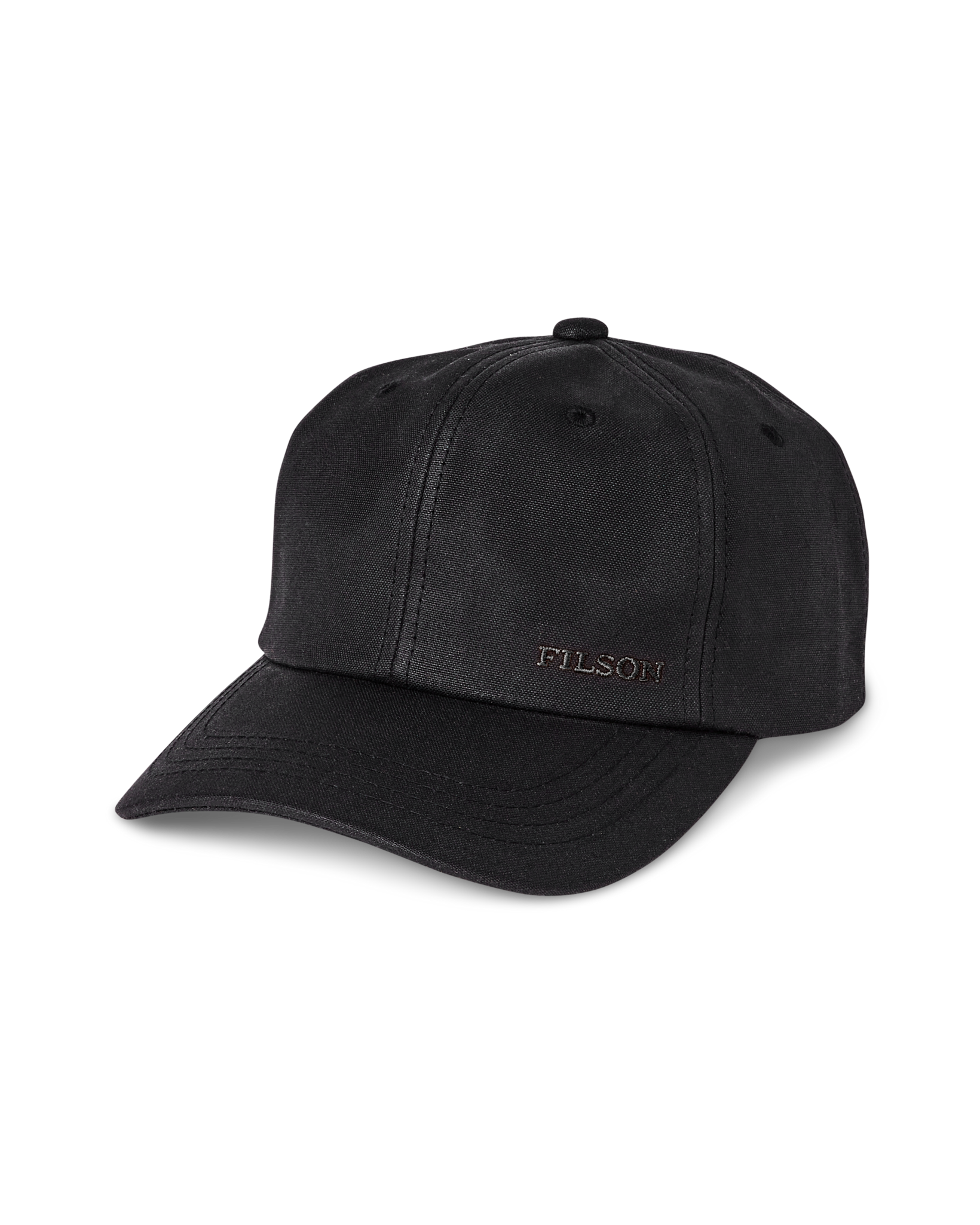 Front-facing image of the Filson Waxed Low-profile Logger Cap - Black