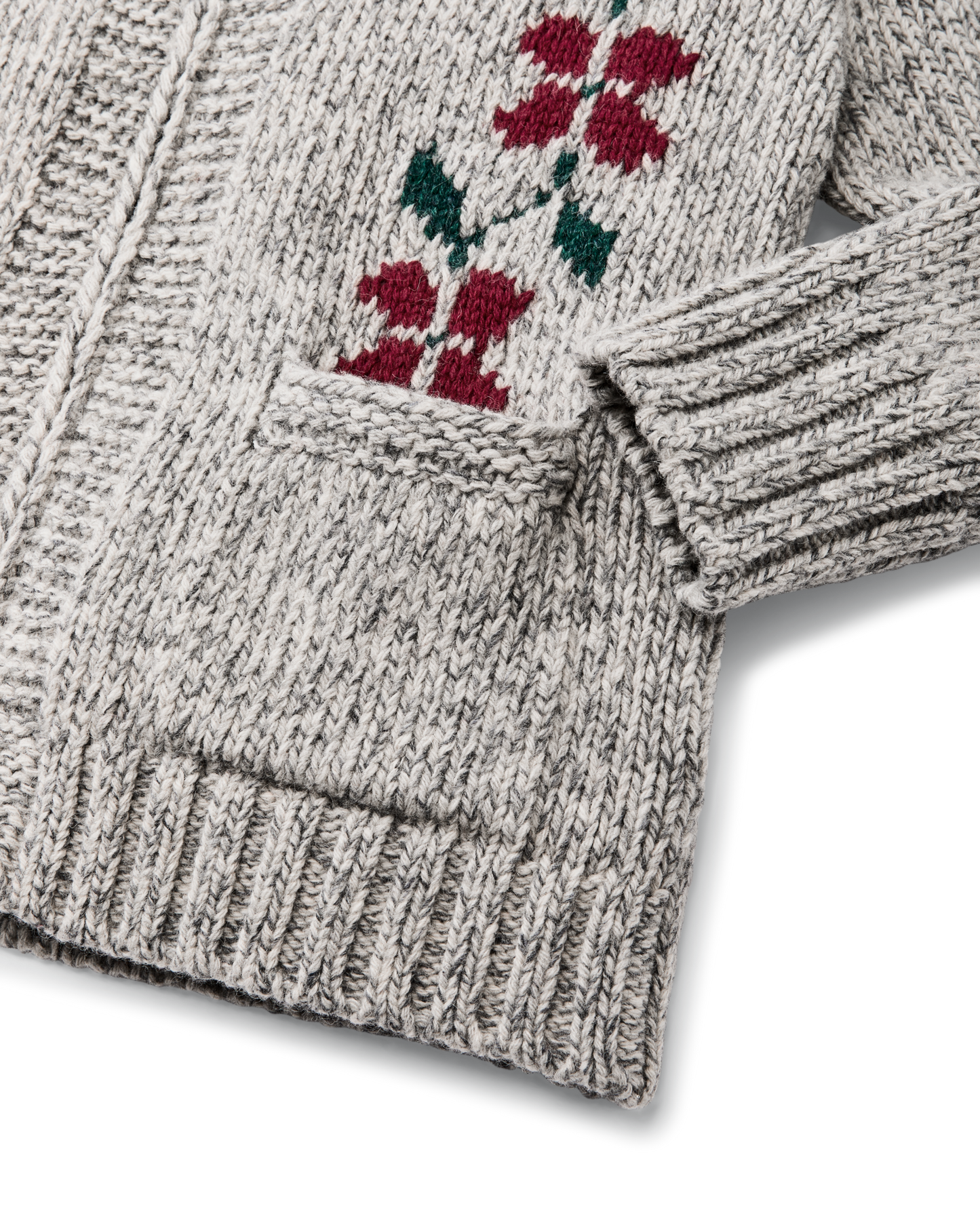 Women's Zippered Wool Sweater - Gray / Flower