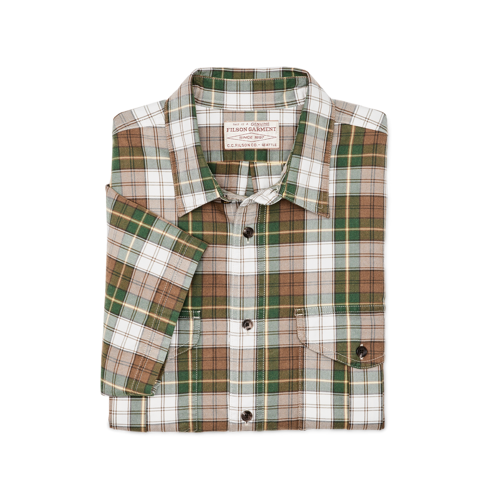 Alternate view of the Filson Short Sleeve Lightweight Alaskan Guide Shirt  - Green / White / Brown Plaid