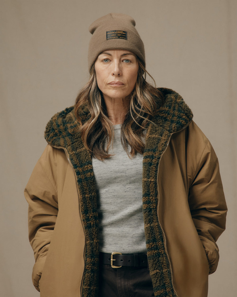 Women's Reversible Woolly Fleece Coat - Tan