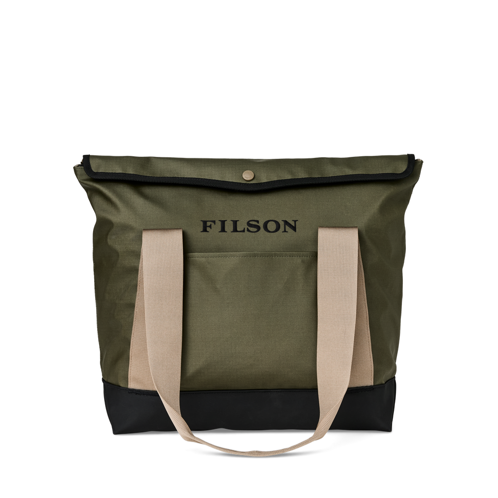Front-facing image of the Filson All-Weather Tote Bag - Olive / Black / Covert