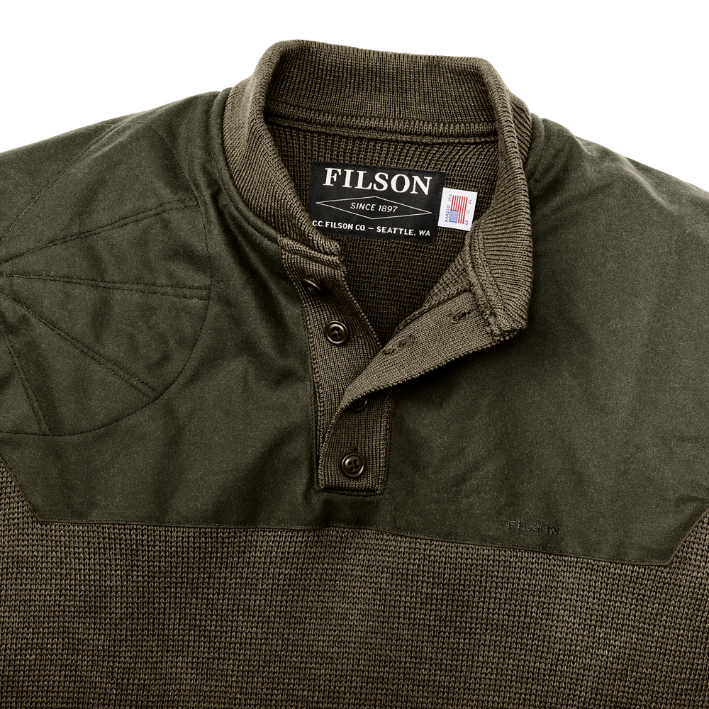 Alternate view of the Filson Henley Guide Sweater - Peat Green