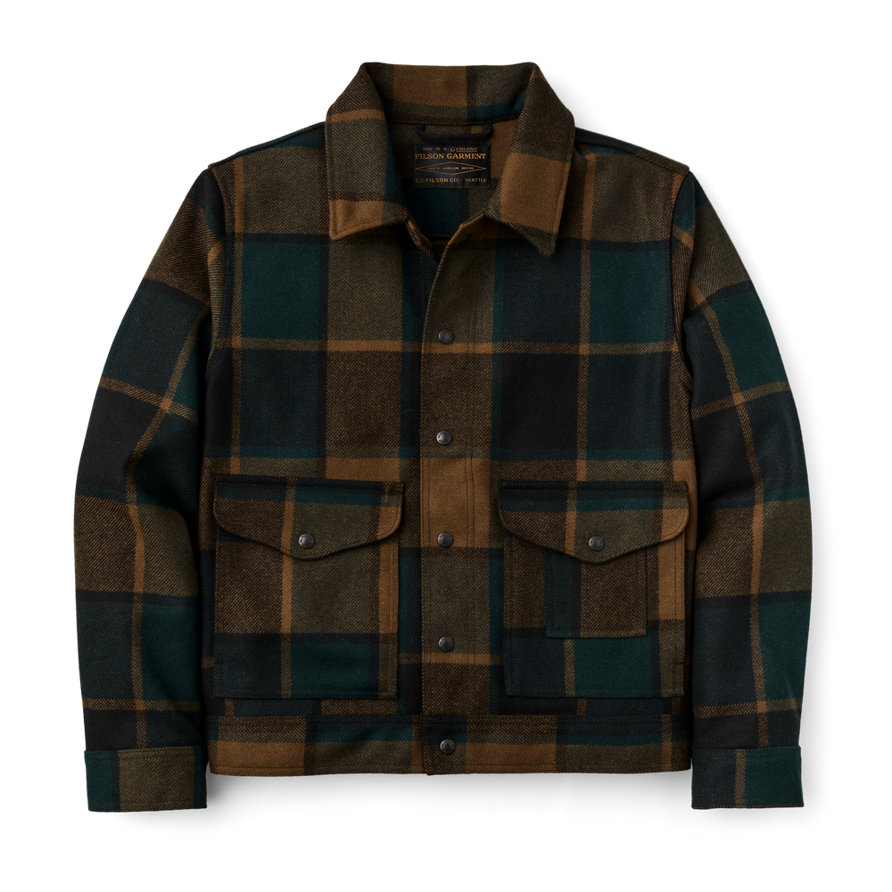 Front-facing image of the Filson Mackinaw Wool Work Jacket - Pine Black Plaid
