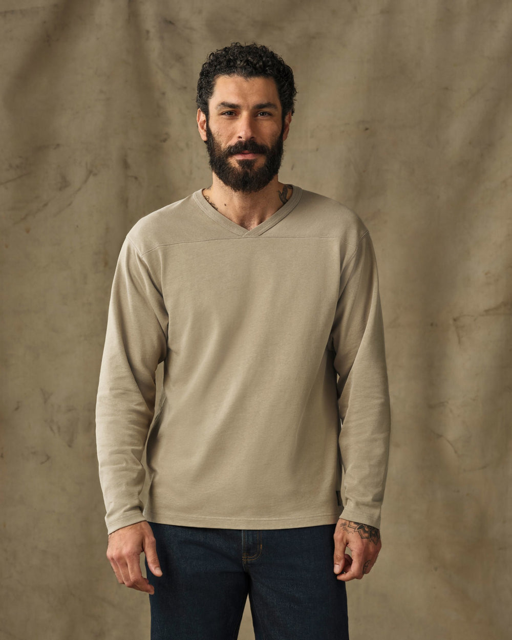 image of a model wearing Filson's Field Knit Sport Jersey - Lichen