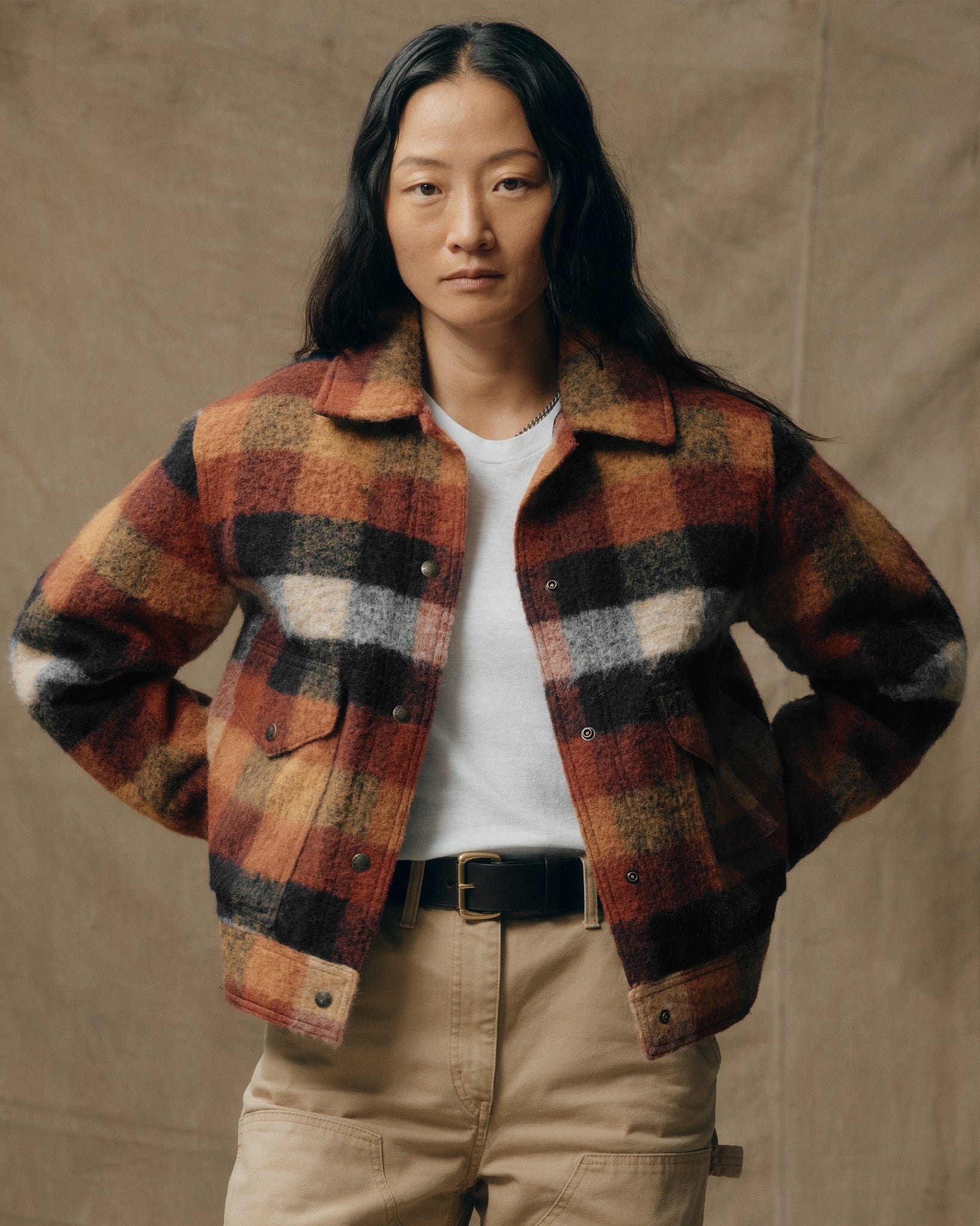 Women's Blanket Wool Heritage Jacket - Red / Orange / Black Plaid