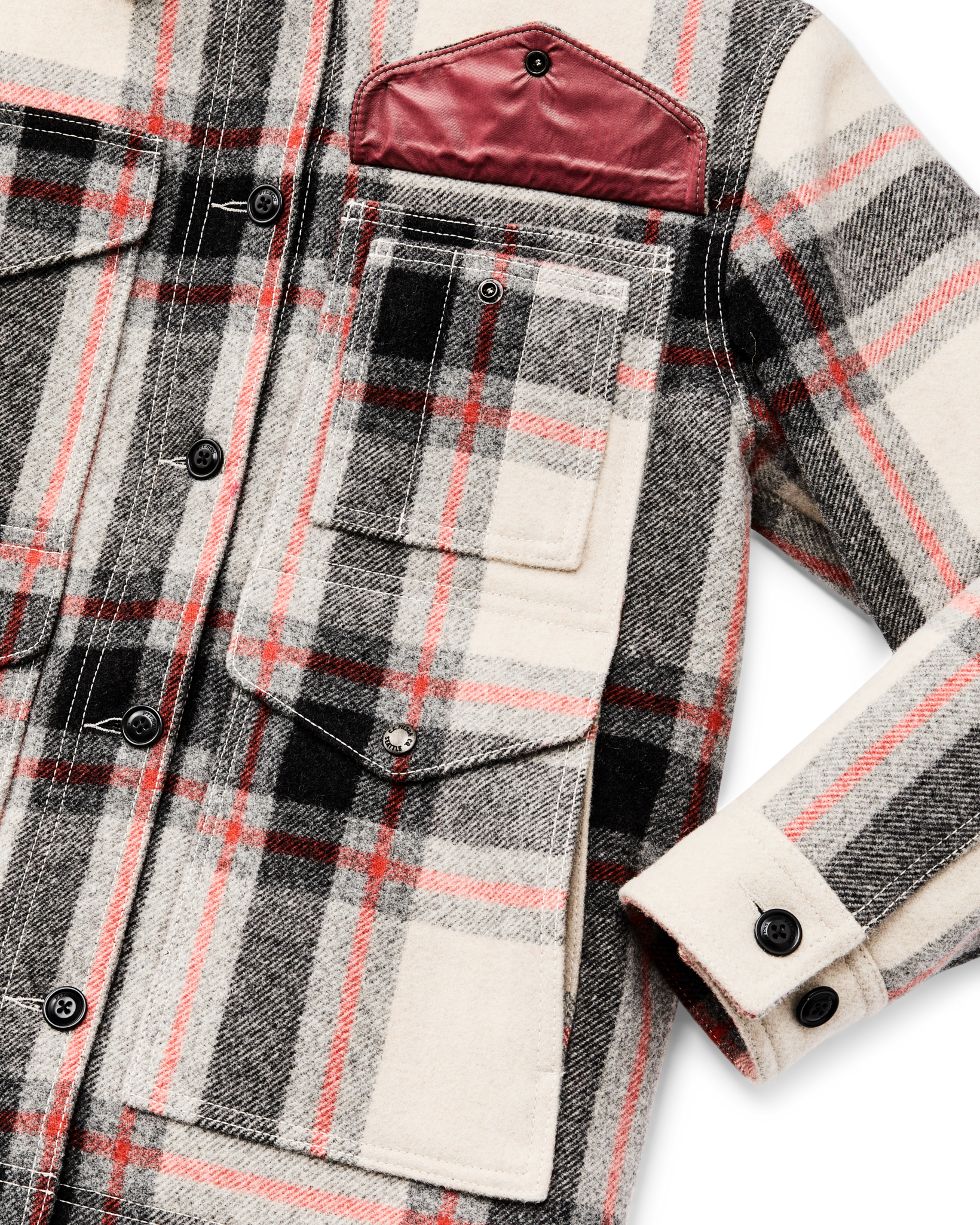 Women's Mackinaw Wool Shearling Cruiser Jacket - Cream / Red / Black Plaid