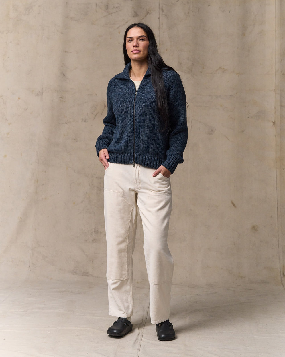 Women's Cotton Full-zip Cardigan - Navy / Marl