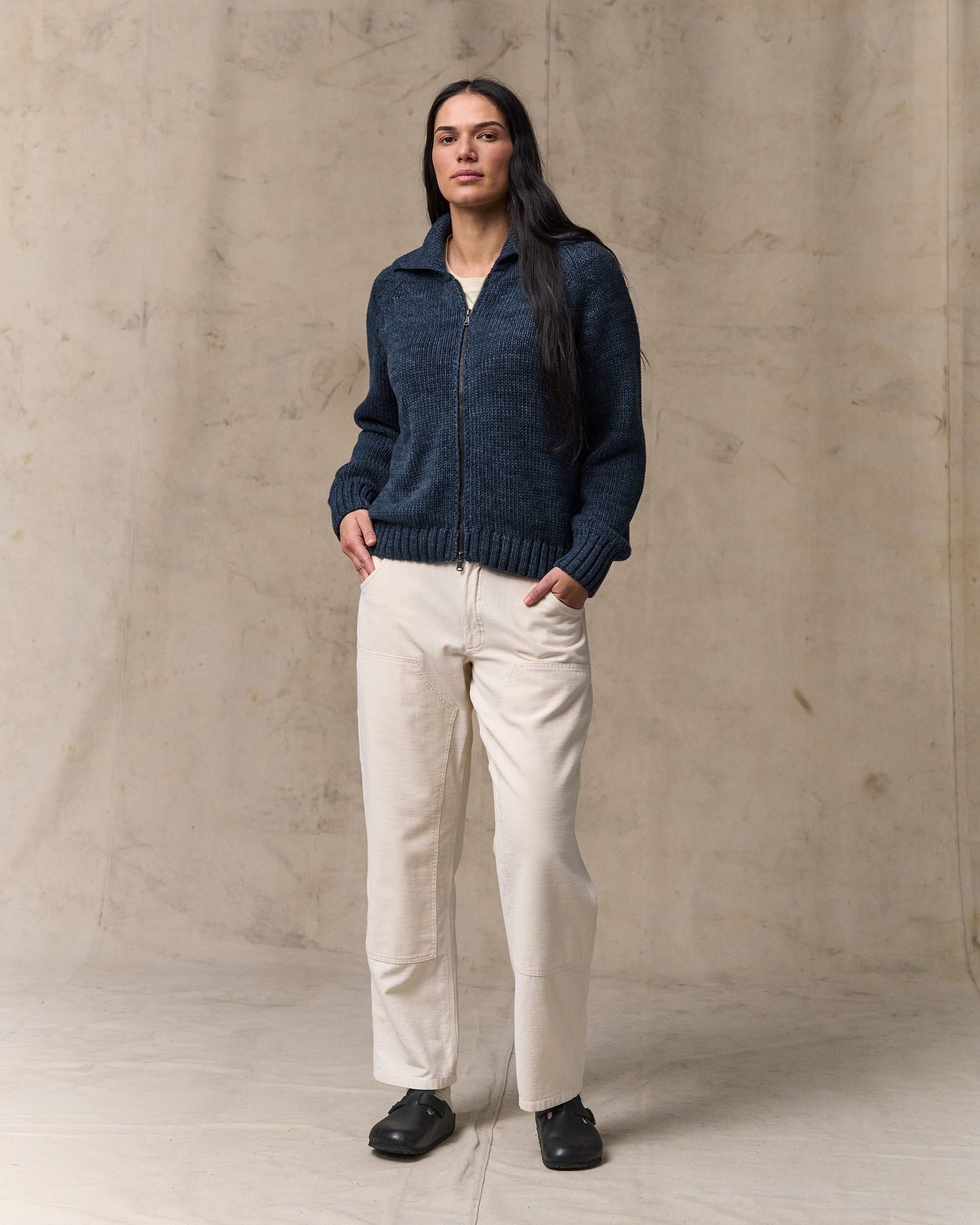 Women's Cotton Full-zip Cardigan - Navy / Marl