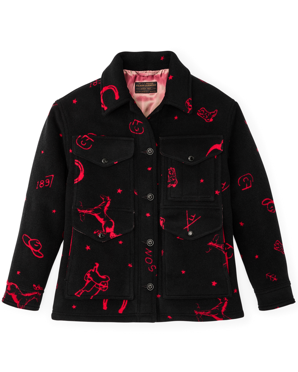 Women's Jacquard Wool Cruiser Jacket - Black / Red Western