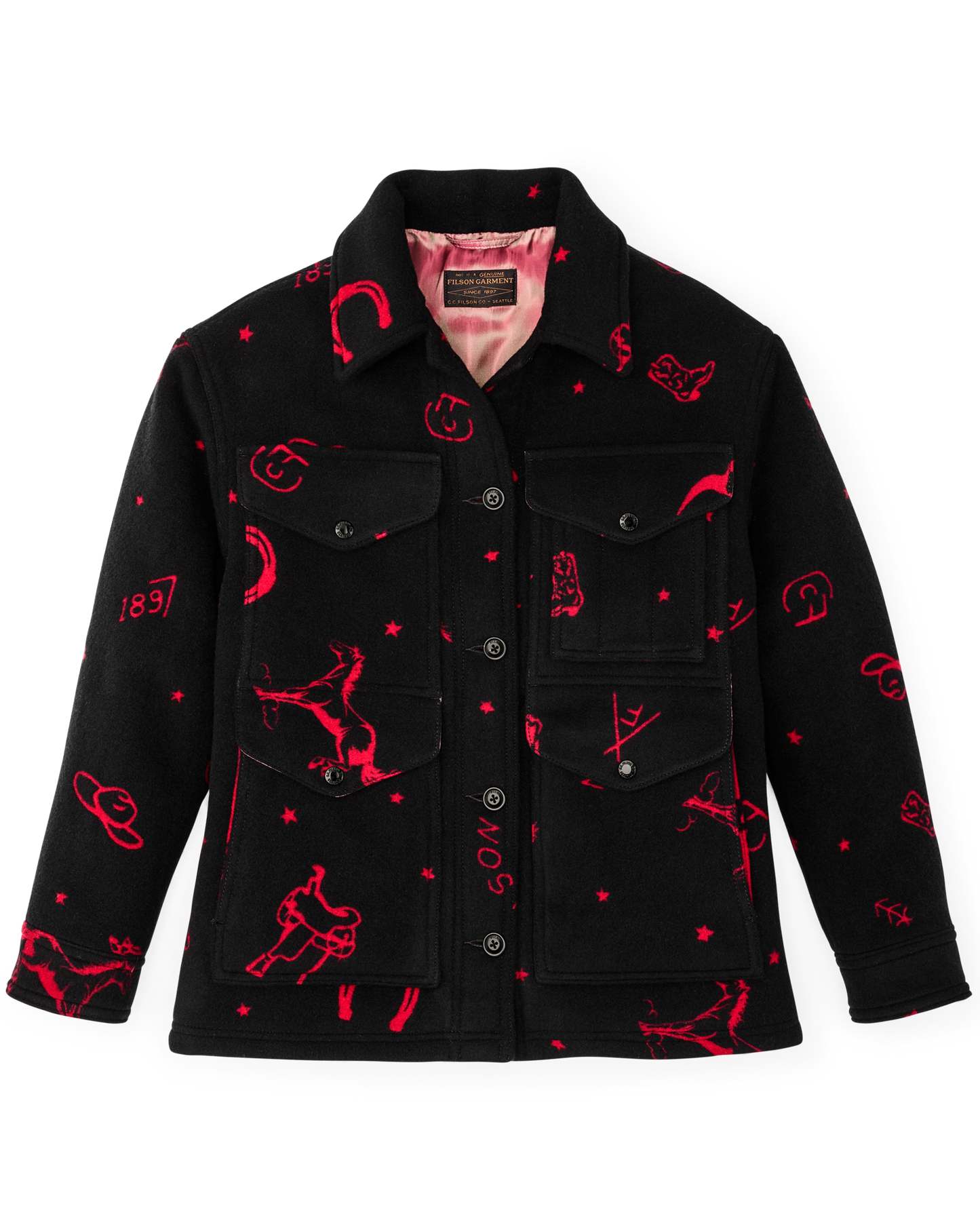 Women's Jacquard Wool Cruiser Jacket - Black / Red Western
