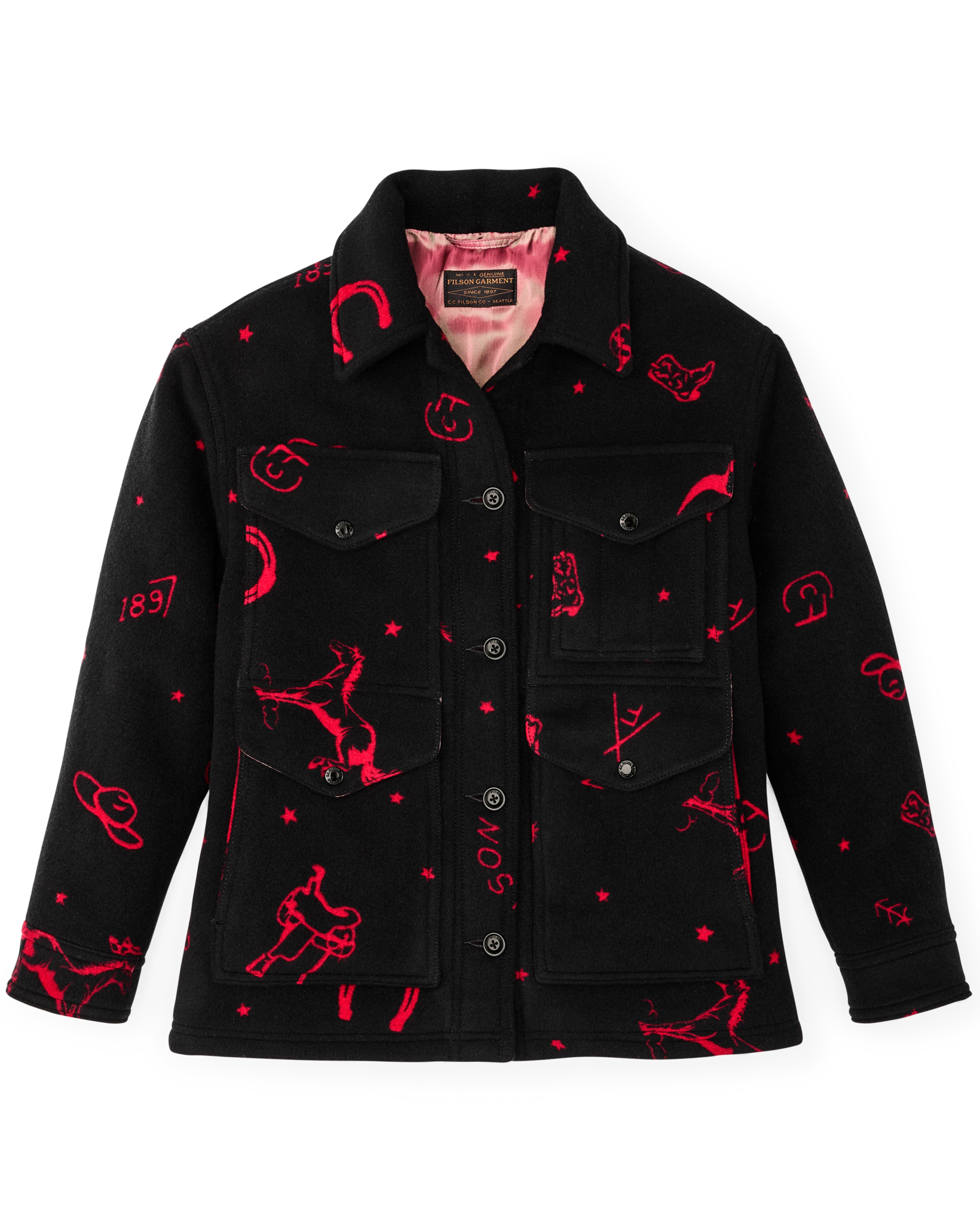 Women's Jacquard Wool Cruiser Jacket - Black / Red Western