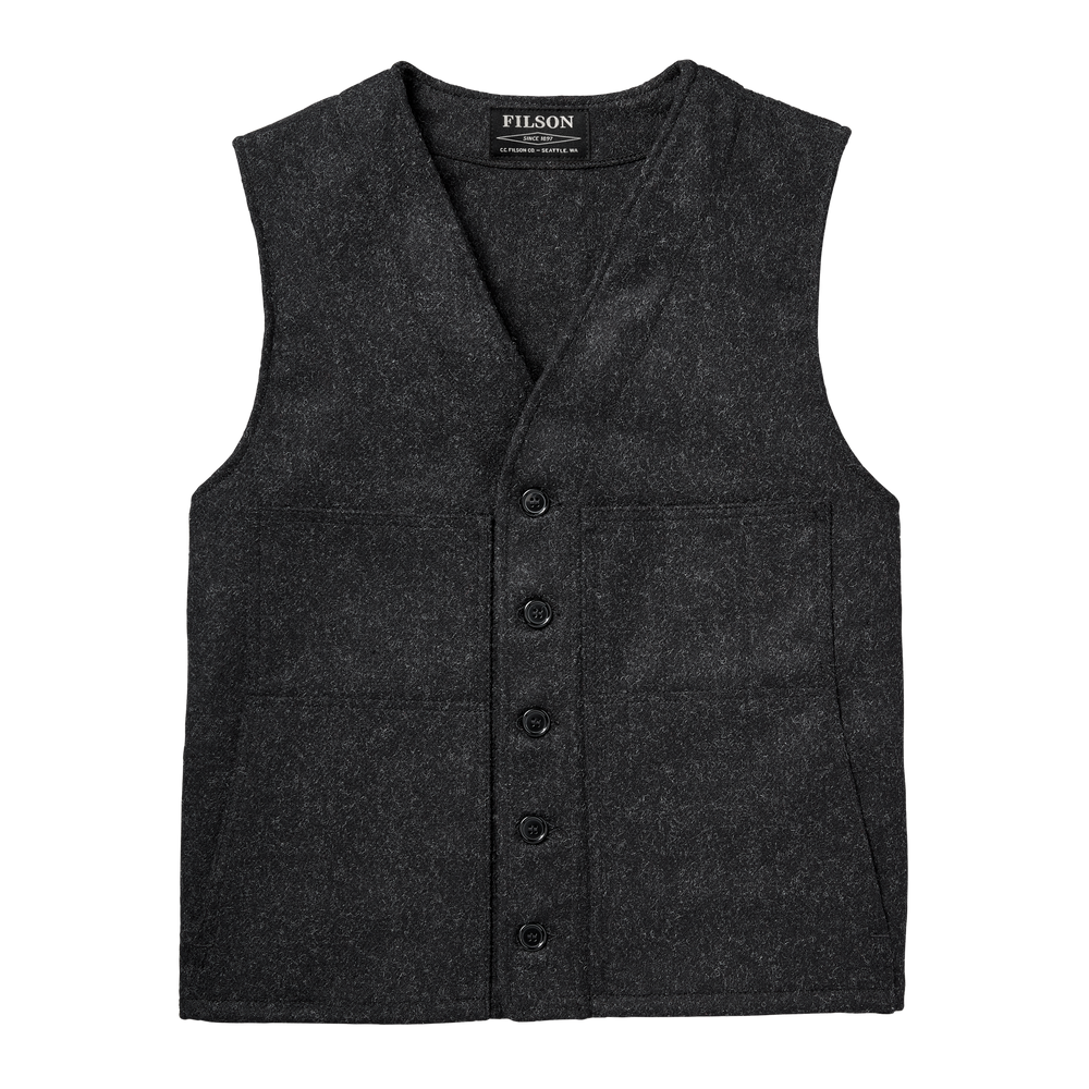 Front-facing image of the Filson Mackinaw Wool Vest - Charcoal