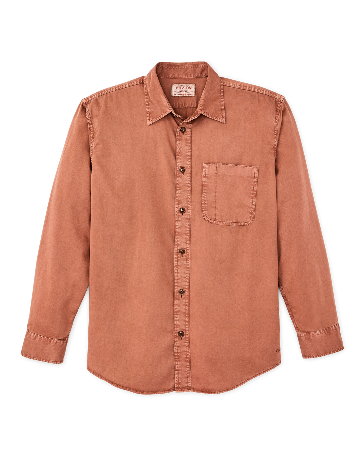 Front-facing image of the Filson 4.5-oz. Twill Shirt - Copper Brown