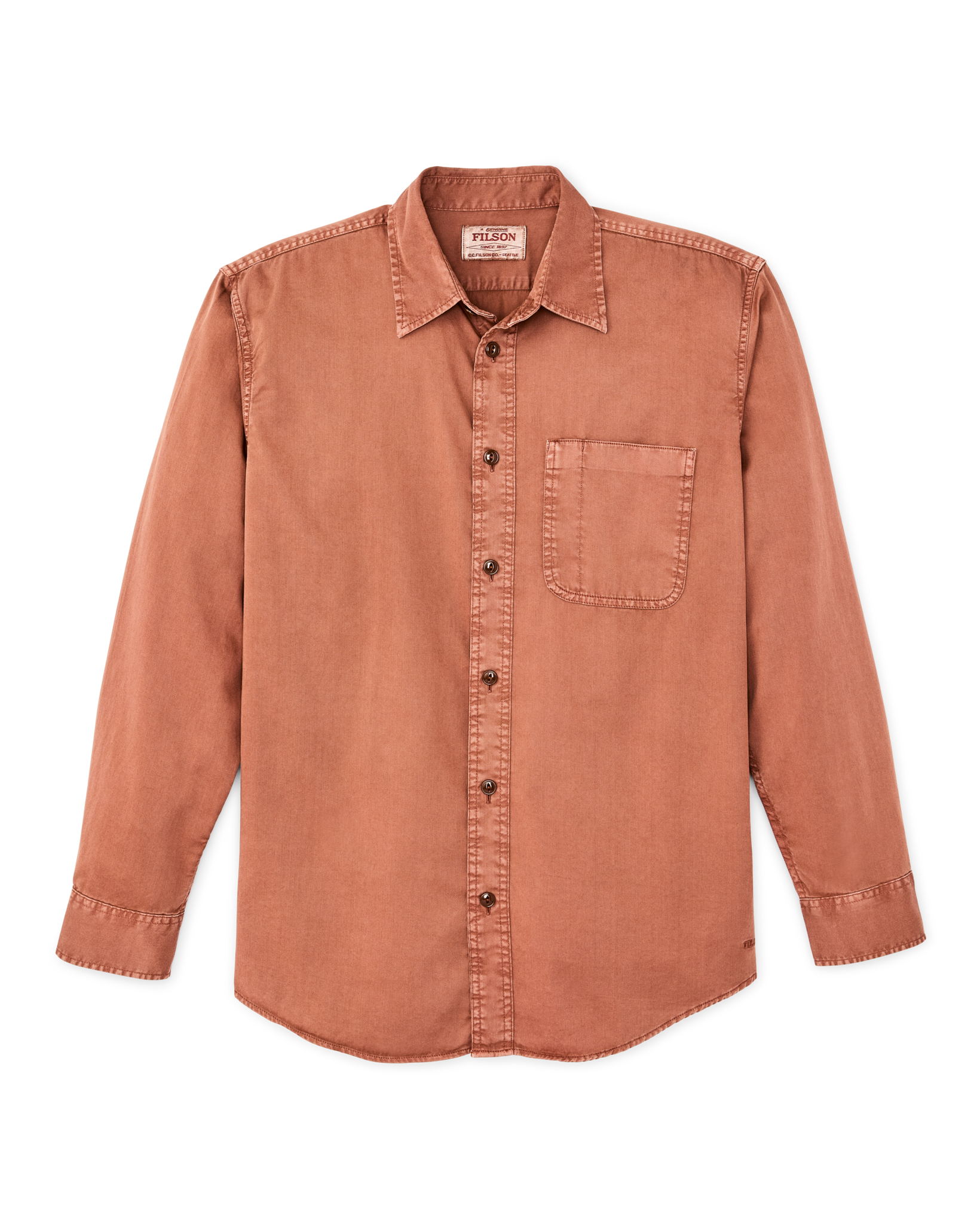 Front-facing image of the Filson 4.5-oz. Twill Shirt - Copper Brown