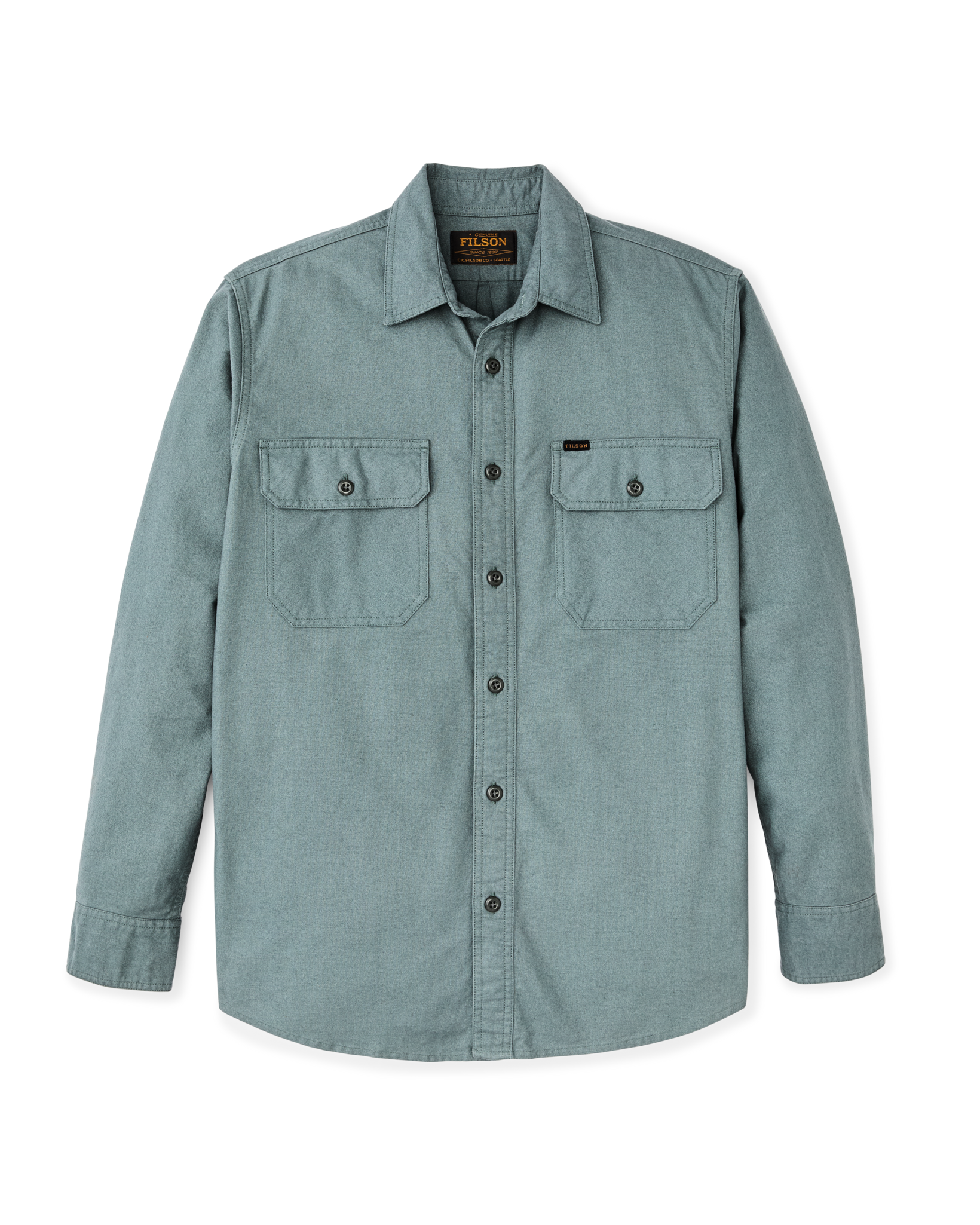 Front-facing image of the Filson Field Flannel Shirt - Balsam Green