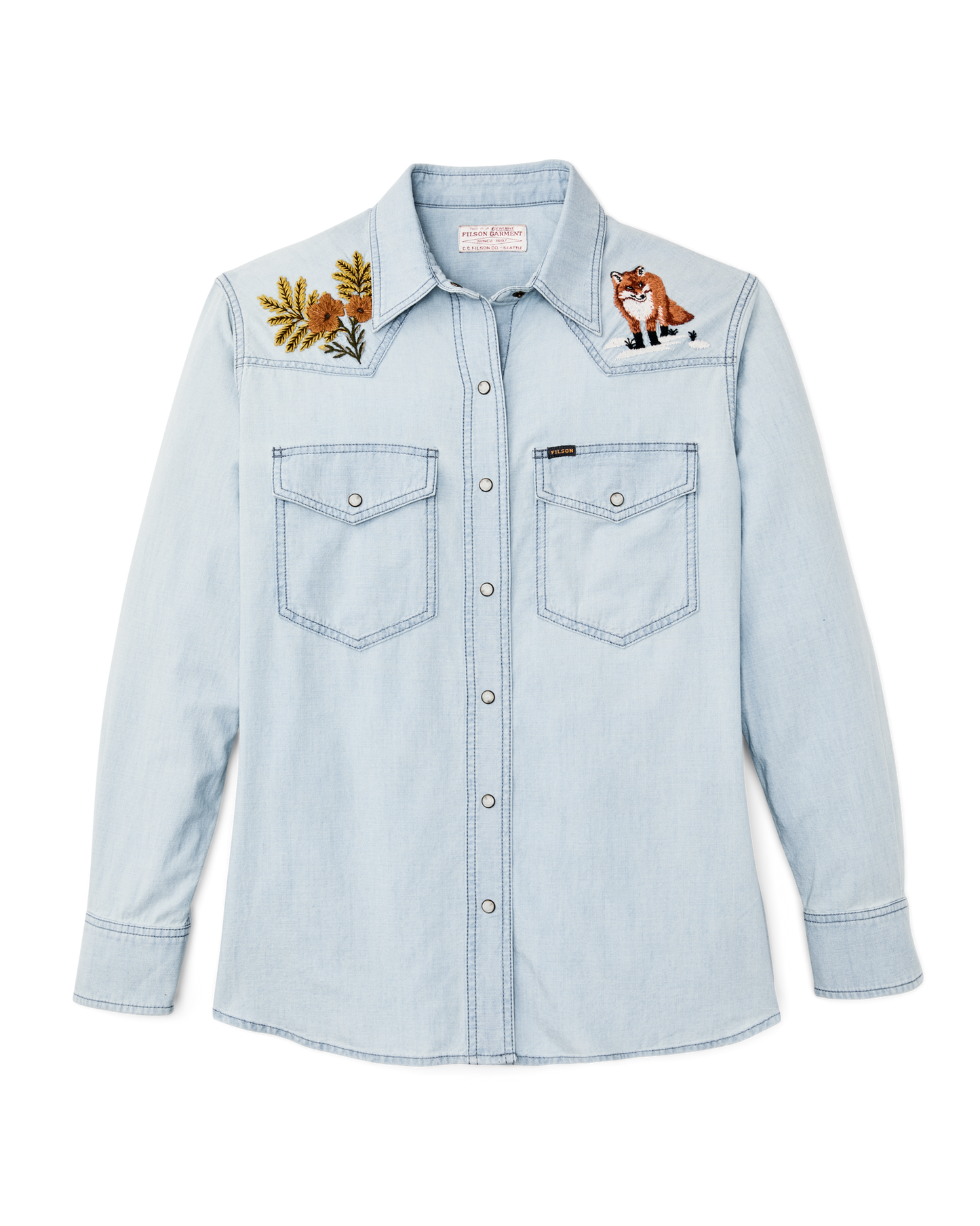 Women's Embroidered Western Shirt - Light Indigo Chambray / Fields