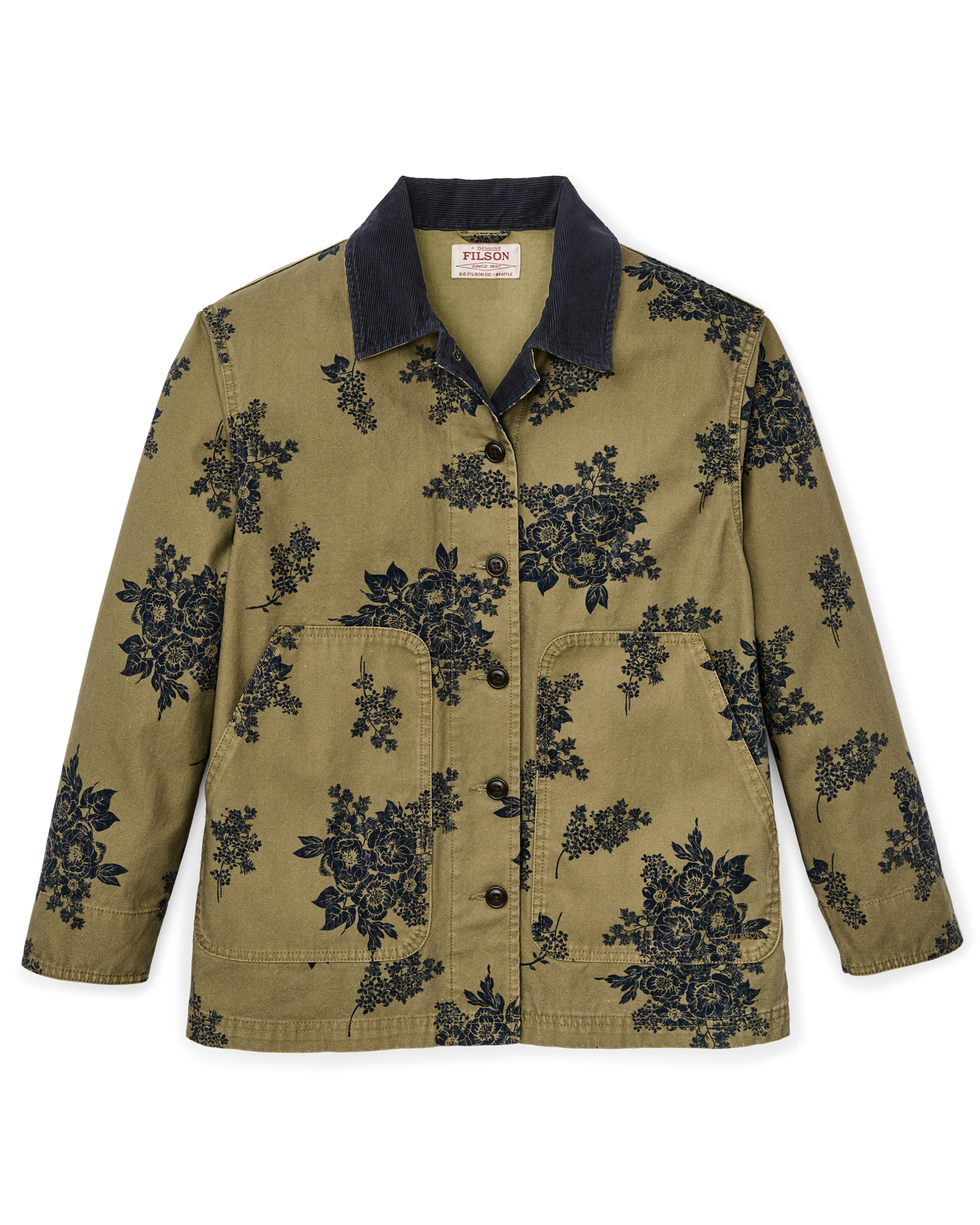Women's Canvas Barn Coat - Olive / Floral Print