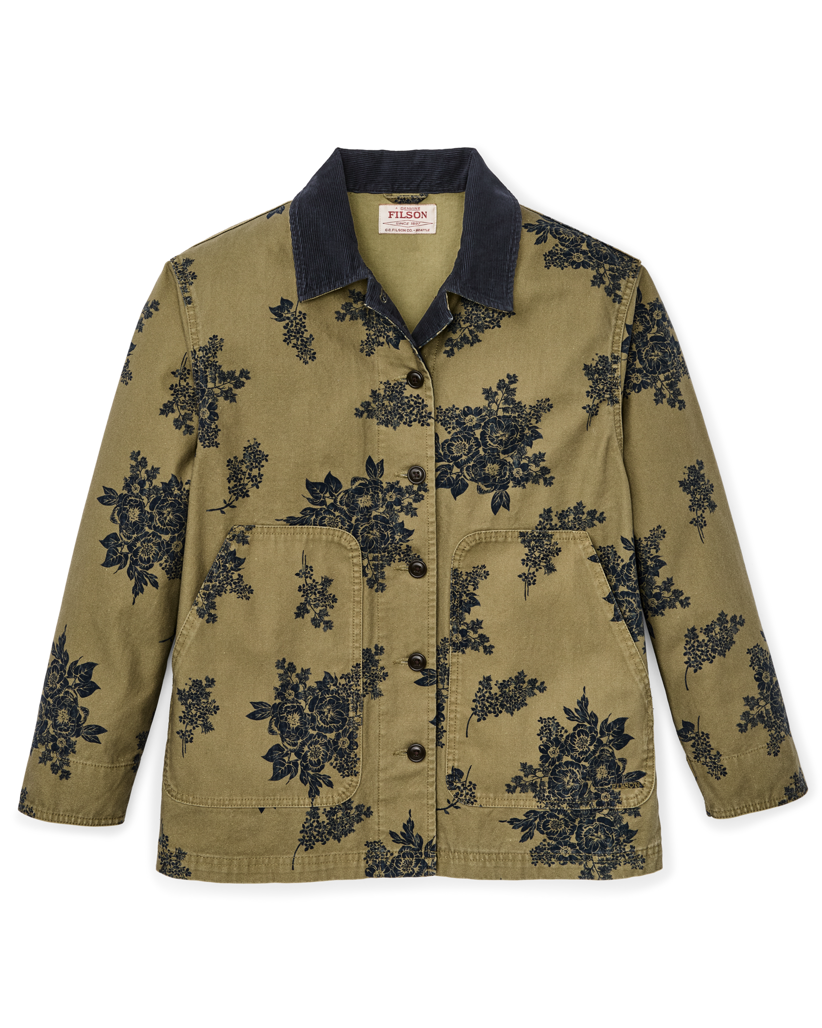 Women's Canvas Barn Coat - Olive / Floral Print