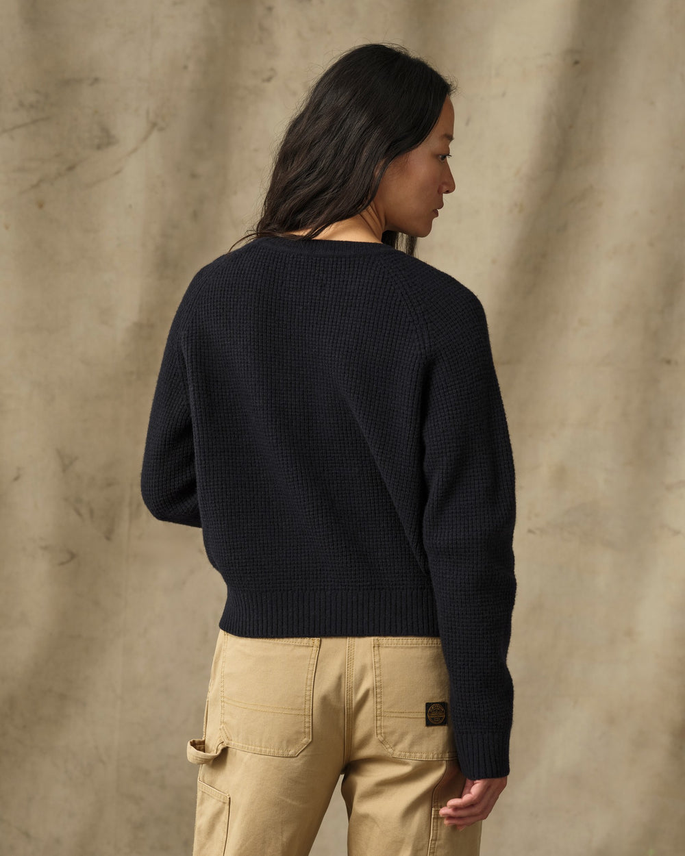 Women's Waffle Knit Merino Sweater - Dark Navy