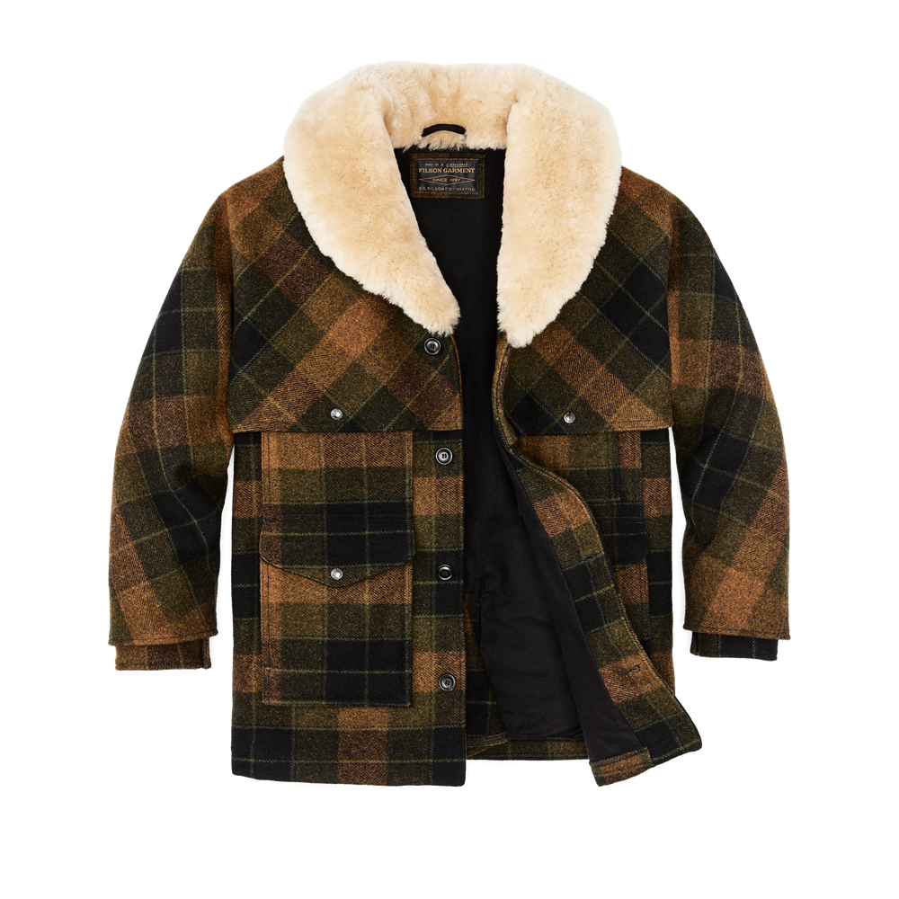 Alternate view of the Filson Lined Mackinaw Wool Packer Coat - Loden Heather Plaid