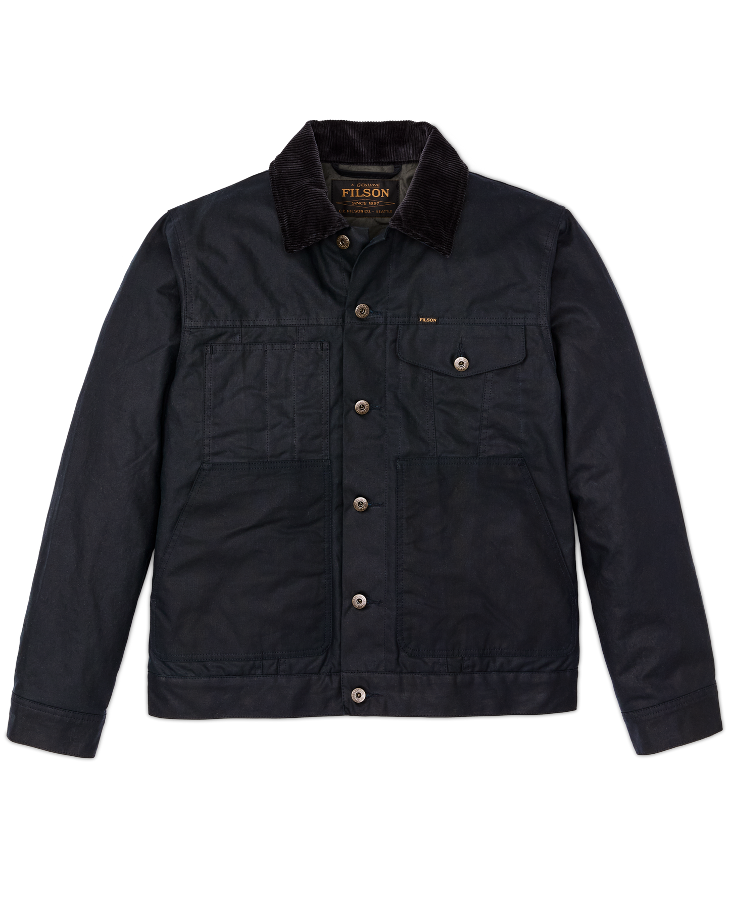 Front-facing image of the Filson Insulated Short Cruiser Jacket - Harbor Blue