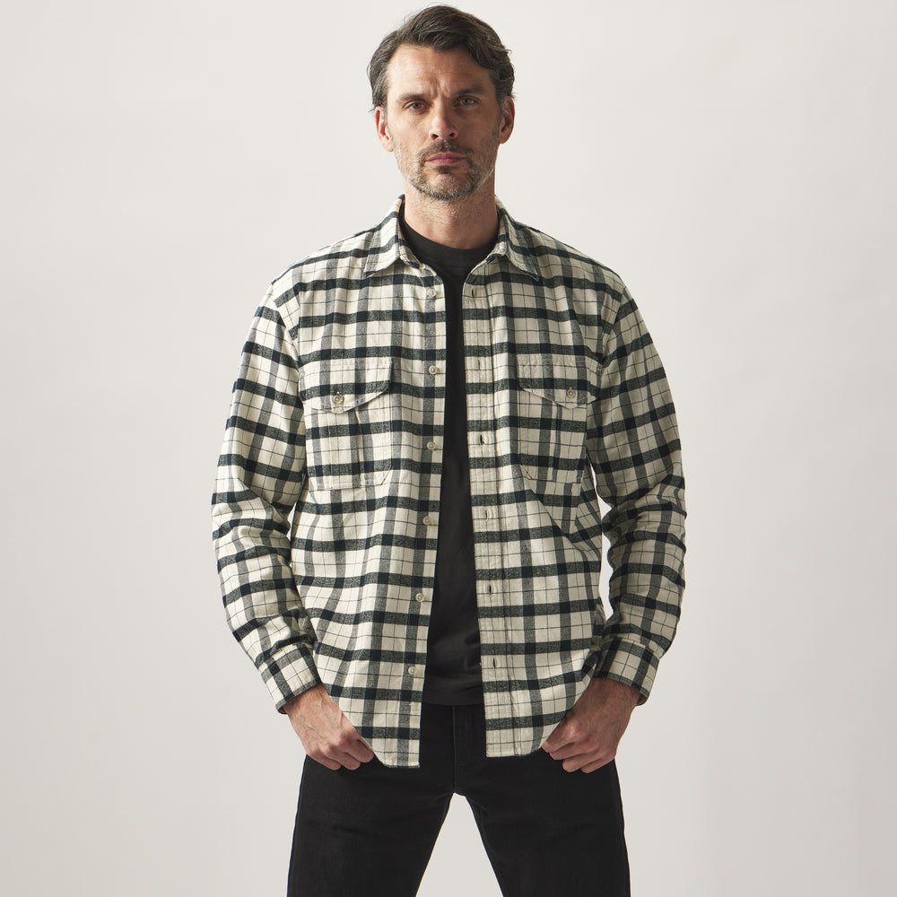 Model wearing a Filson Alaskan Guide Shirt.