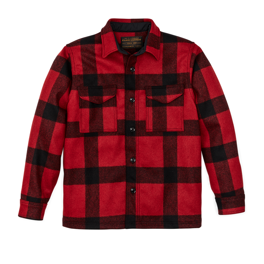 Front-facing image of the Filson Mackinaw Wool Jac-shirt - Red / Black Plaid