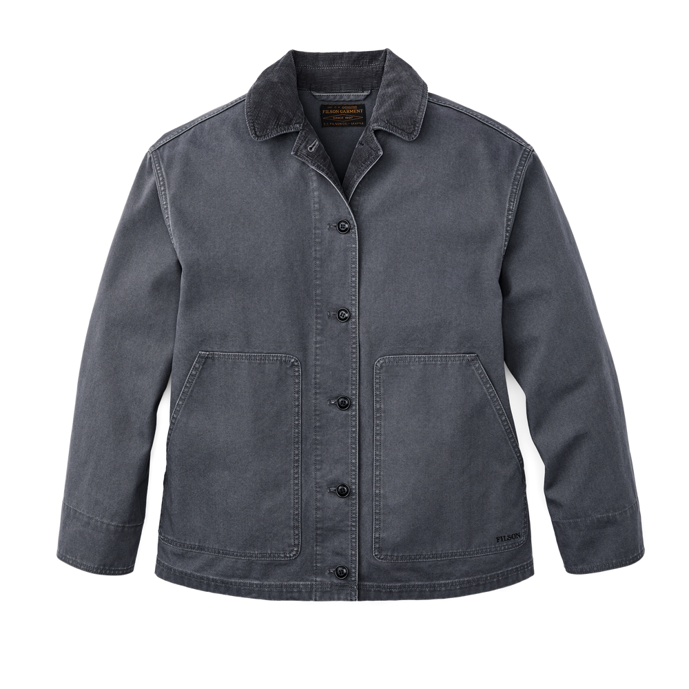 Front-facing image of the Filson Women's Canvas Barn Coat - Storm Blue