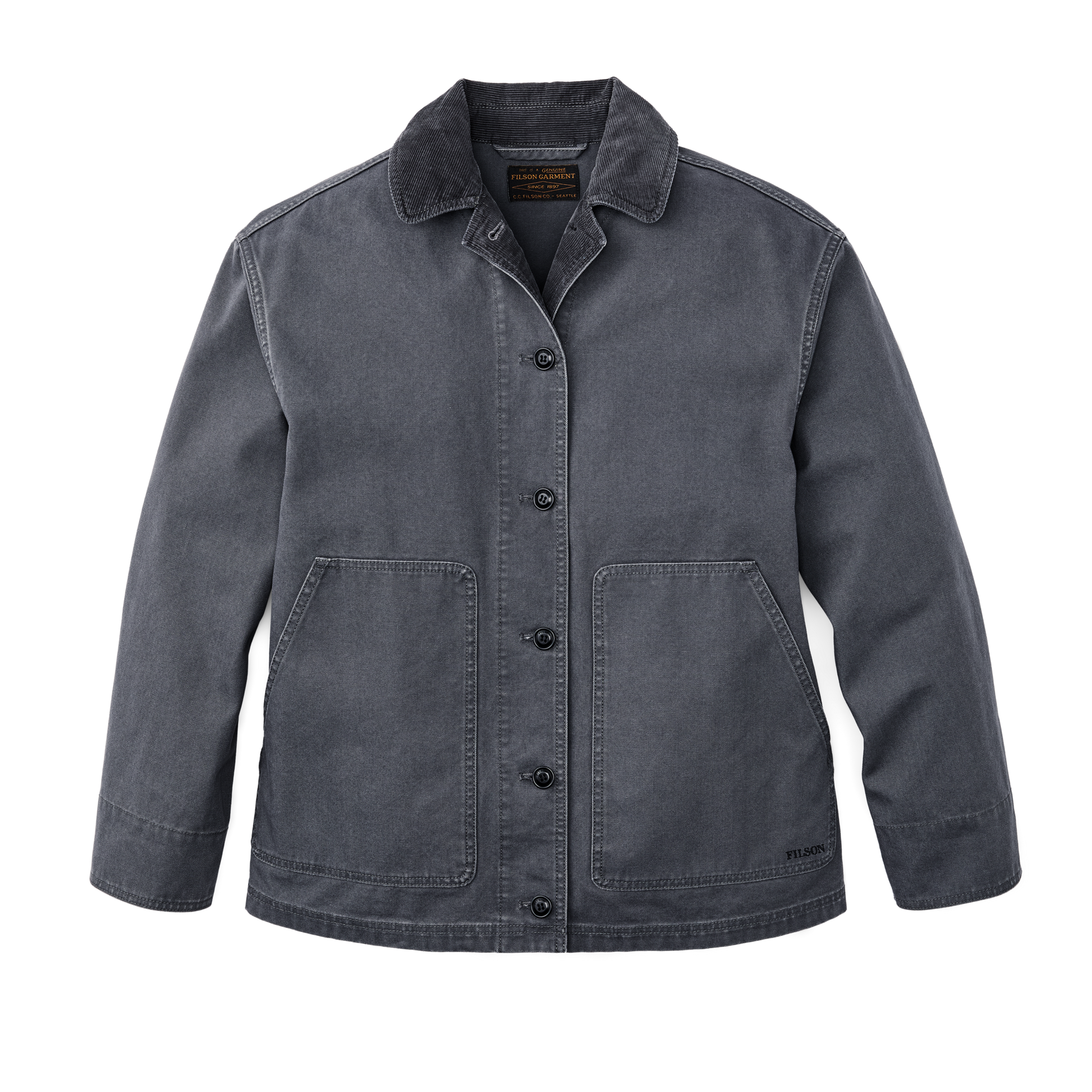 Front-facing image of the Filson Women's Canvas Barn Coat - Storm Blue