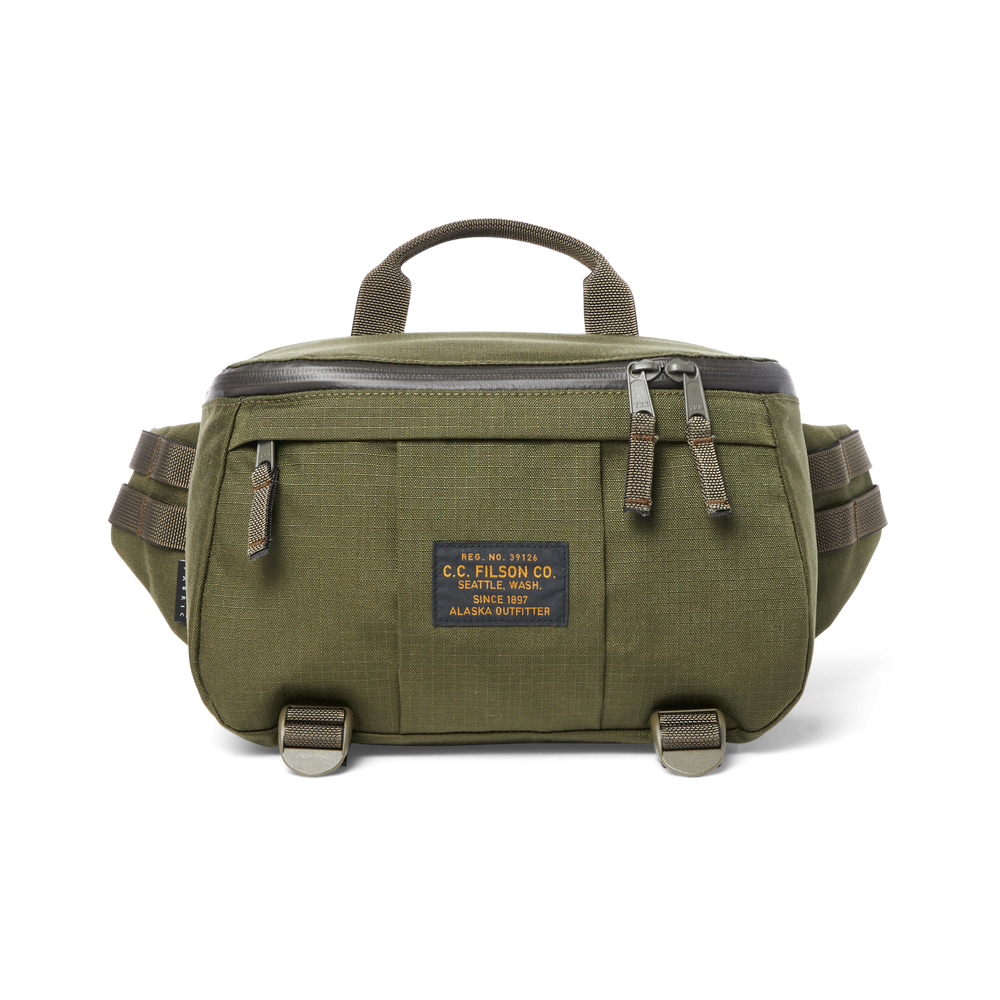 Front-facing image of the Filson Ripstop Compact Waist Pack - Surplus Green