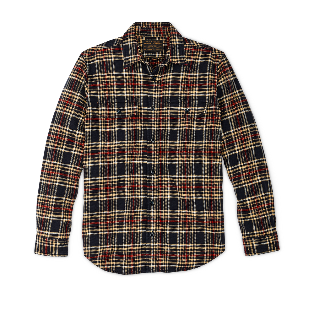 Front-facing image of the Filson Vintage Flannel Work Shirt - Navy Ivory Red