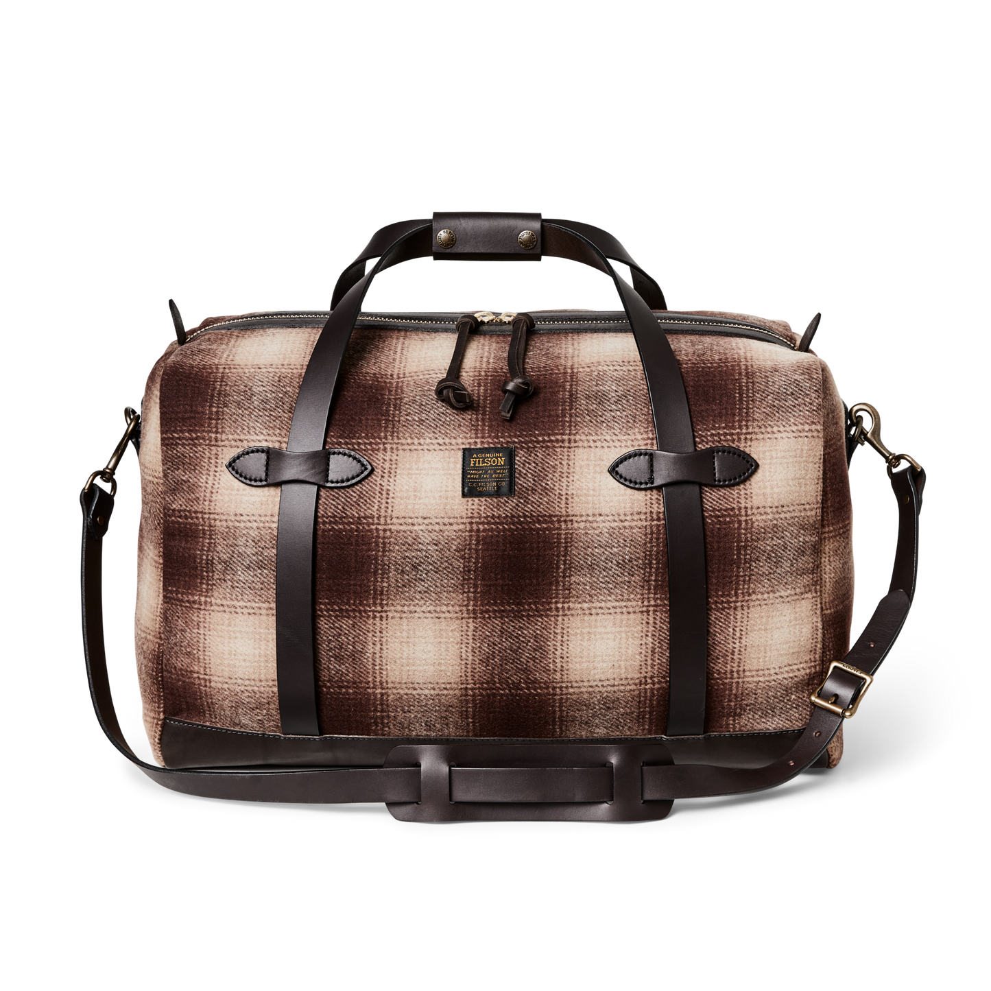 Front-facing image of the Filson Medium Mackinaw Wool Duffle - Brown / Tan Ombre