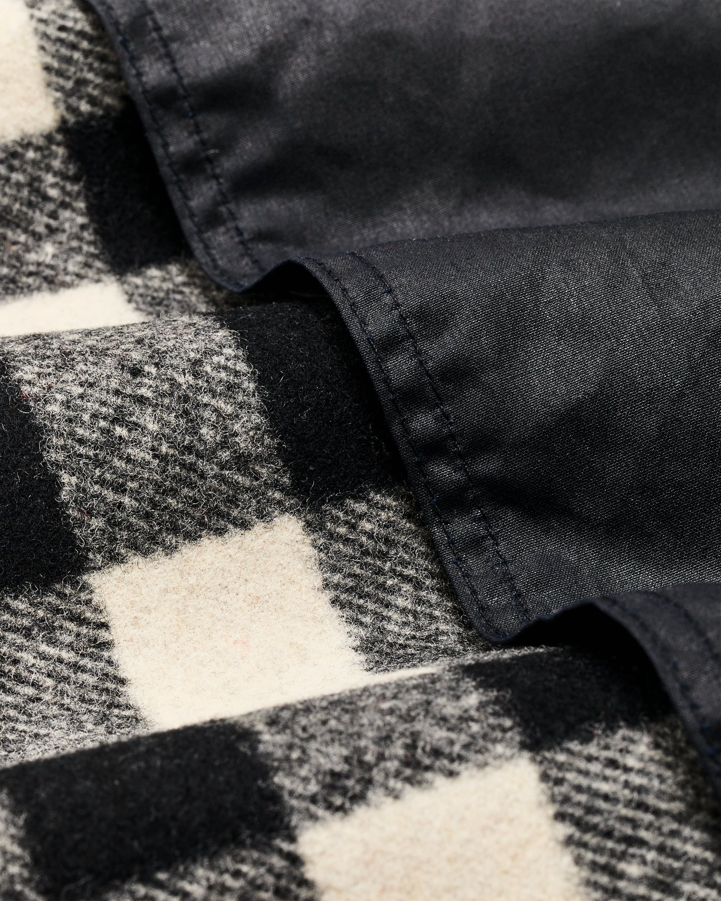 Mackinaw Wool Caped Jacket - Natural Black Plaid / Navy