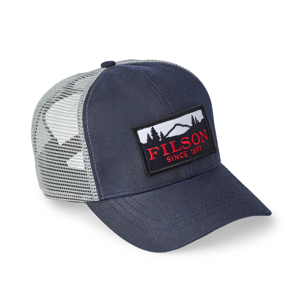 Front-facing image of the Filson Mesh Logger Cap - Navy