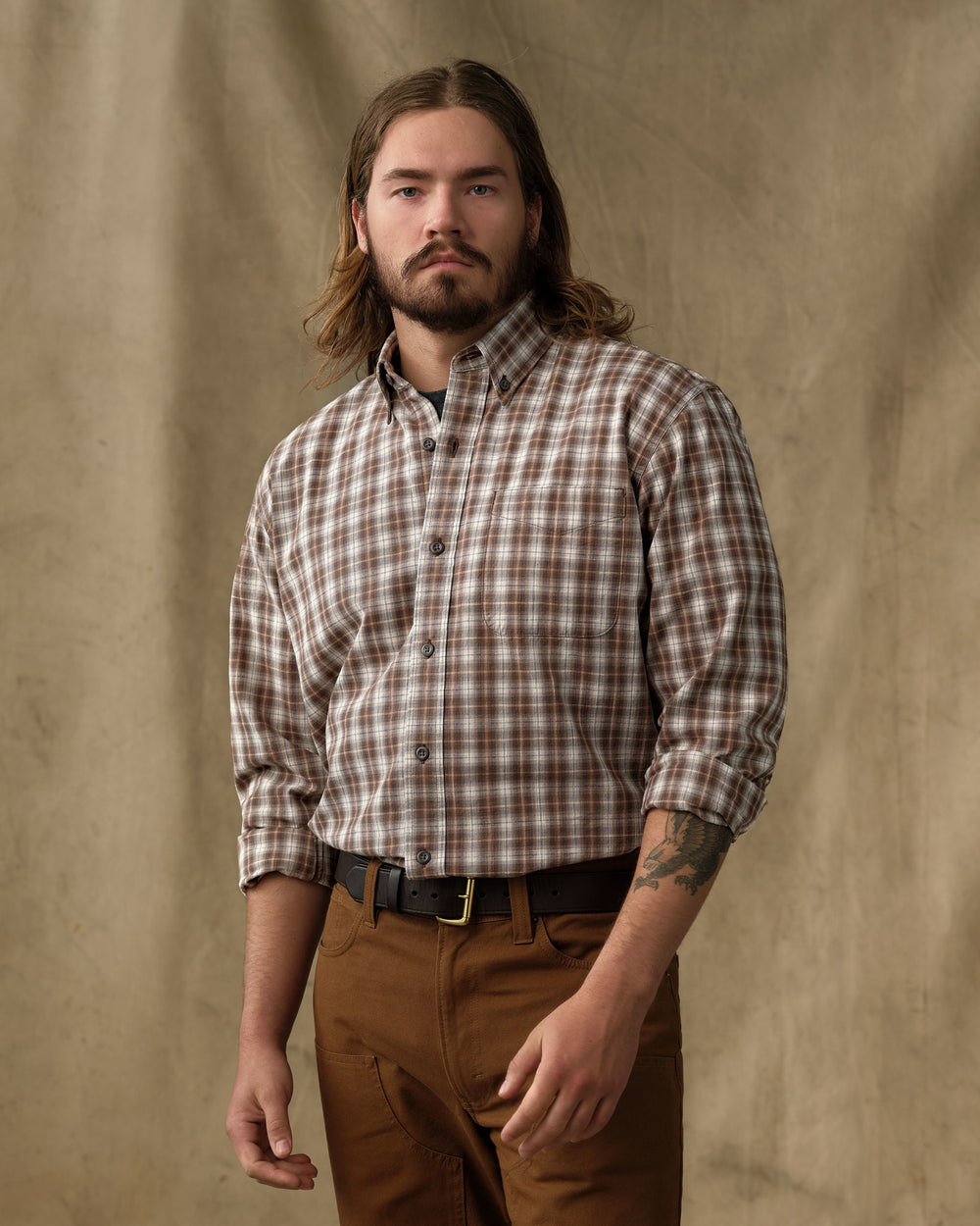 Chambray Button-Down Shirt - Cascade Plaid