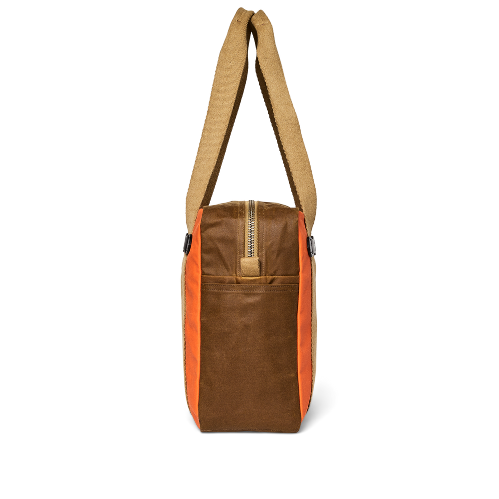 alternate image of filson's tin cloth zipper tote bag, a waxed canvas tote, shown in dark tan / flame
