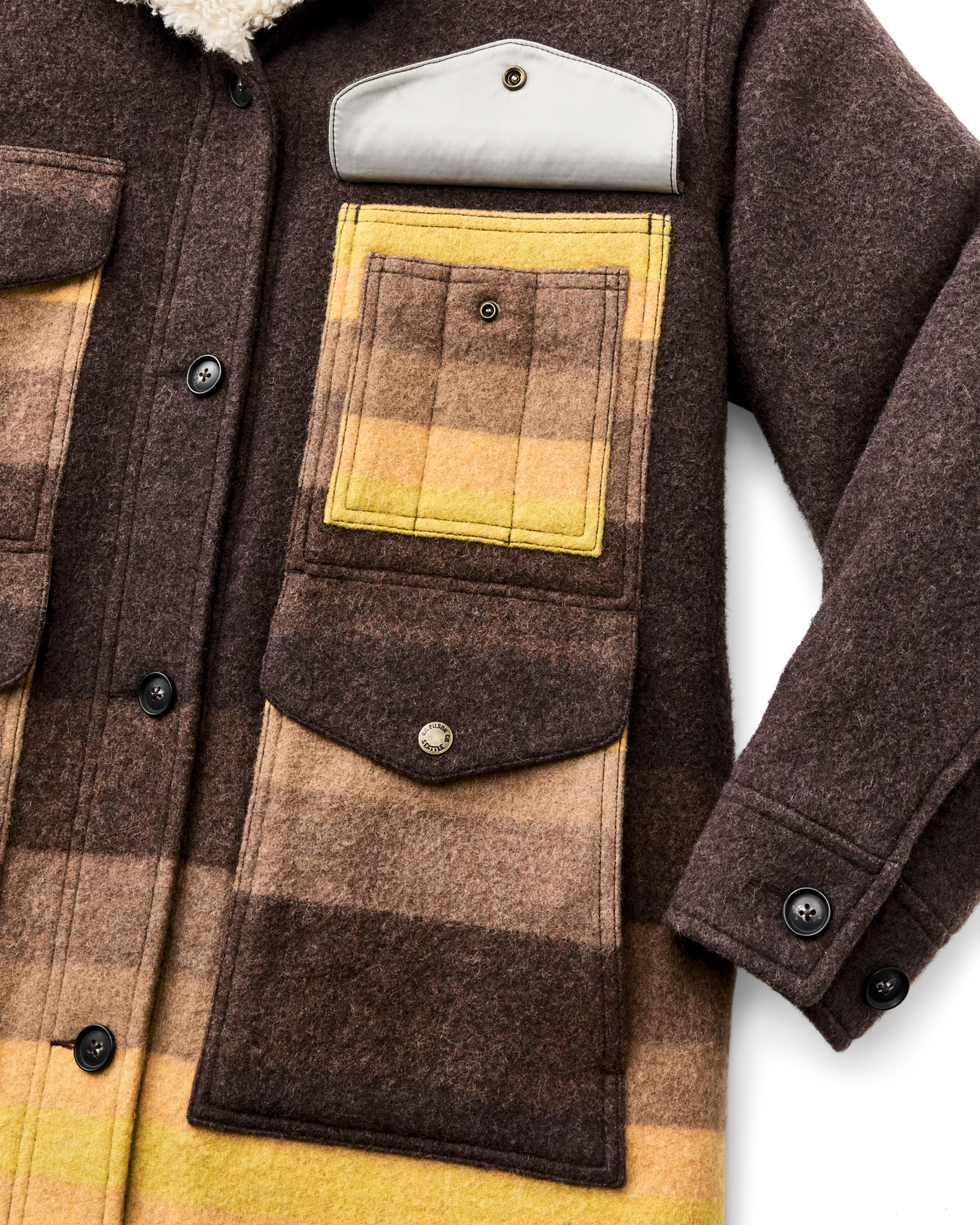 Women's Kodiak Shawl Collar Coat - Brown / Yellow Stripe
