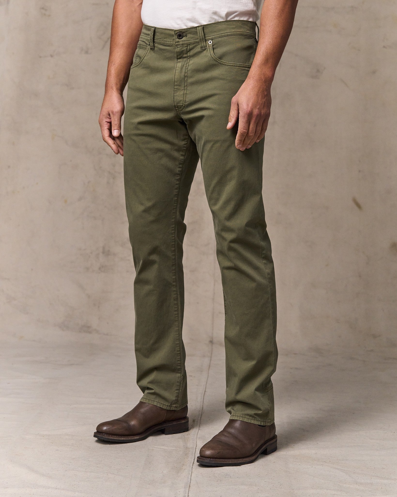 image of a model wearing Filson's Granite Mountain 5-pocket Pants - Burnt Olive