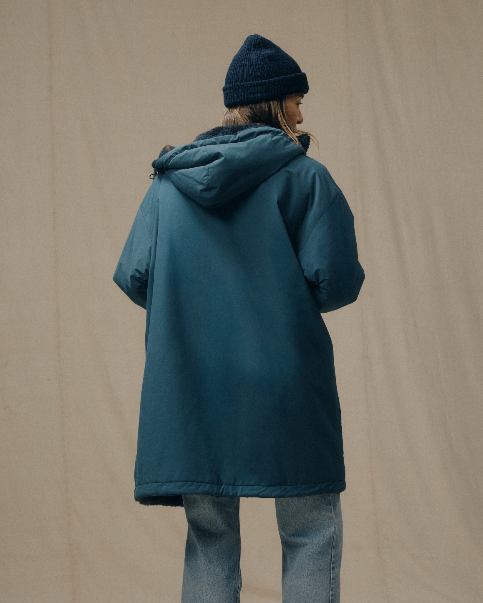 Women's Reversible Woolly Fleece Coat - Dark Teal